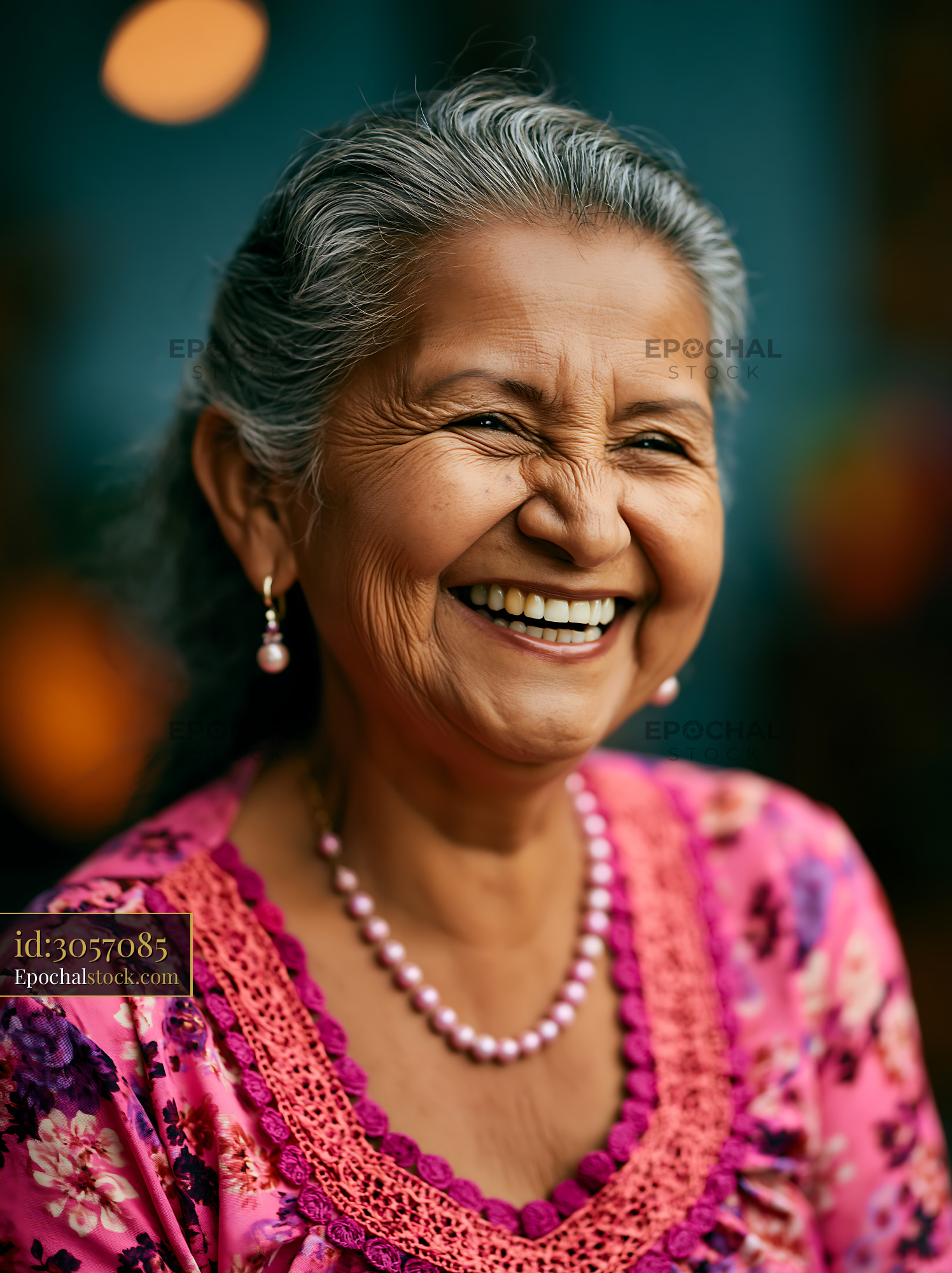 Watermarked full-resolution preview of Smiling older woman in traditional attire with jewelry
