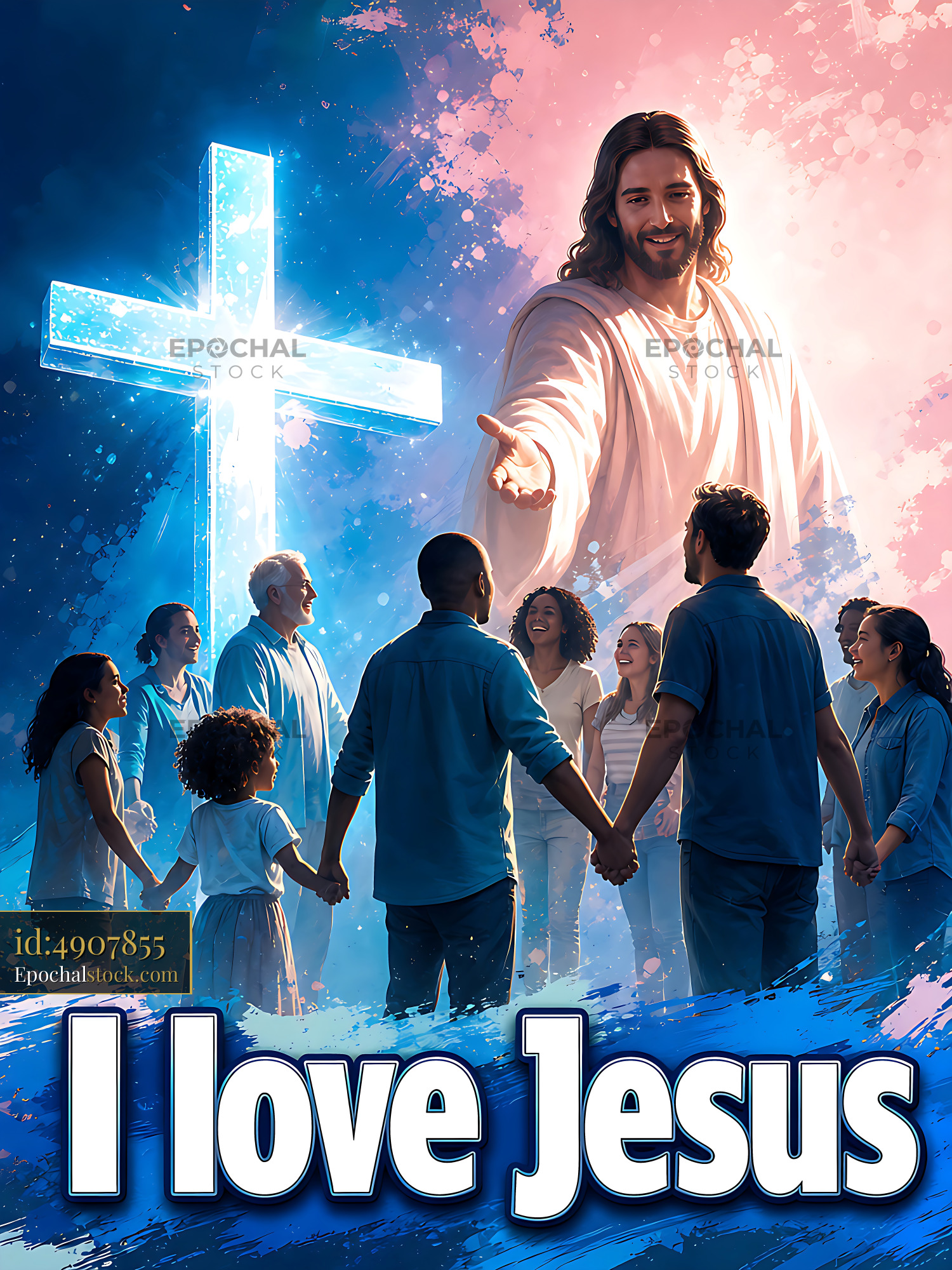 Watermarked full-resolution preview of Group of people standing together in prayer with a spiritual theme