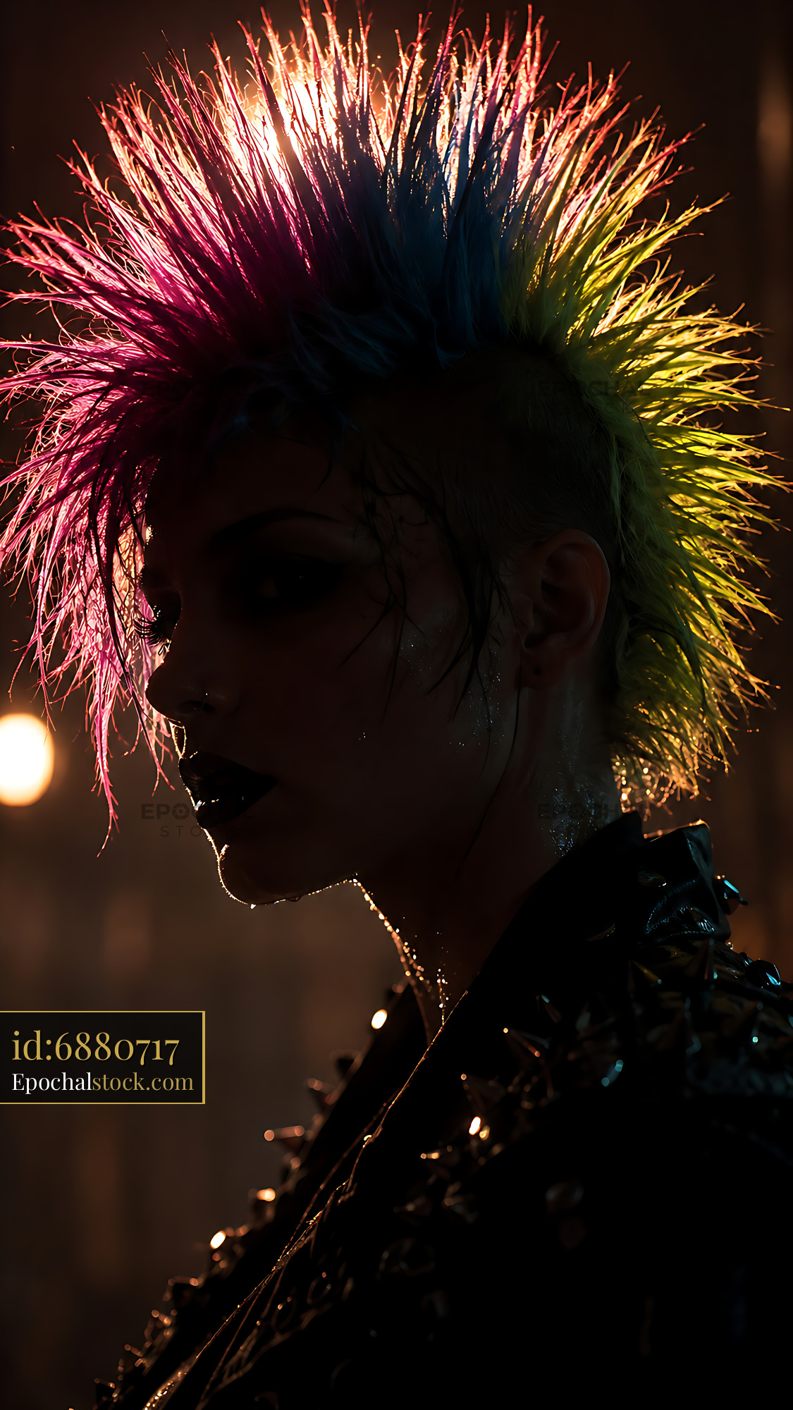 Watermarked full-resolution preview of Colorful mohawk hairstyle illuminated from behind