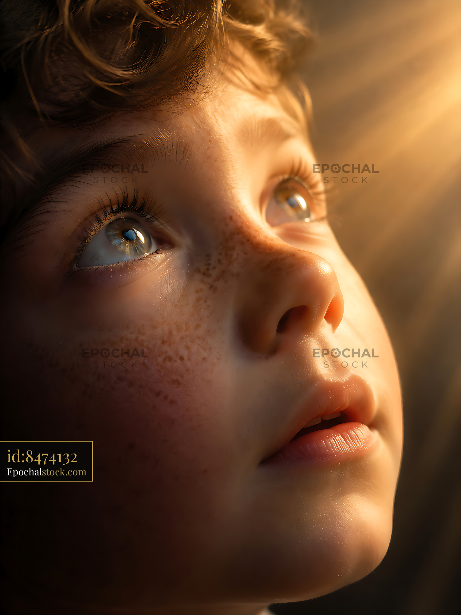 Watermarked full-resolution preview of Child gazing upward with hopeful expression