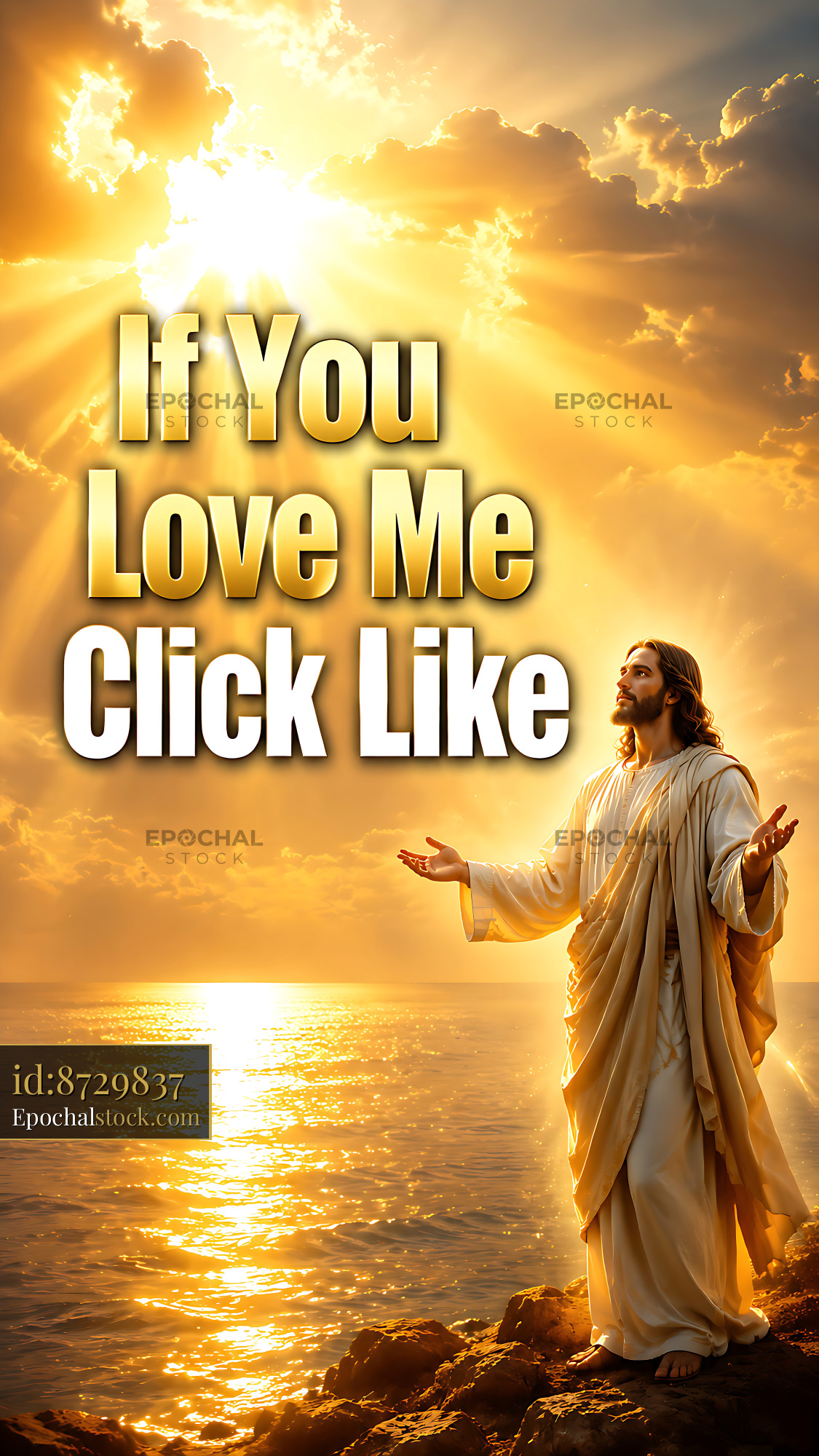 Watermarked full-resolution preview of Sunset scene with figure in religious attire by the water