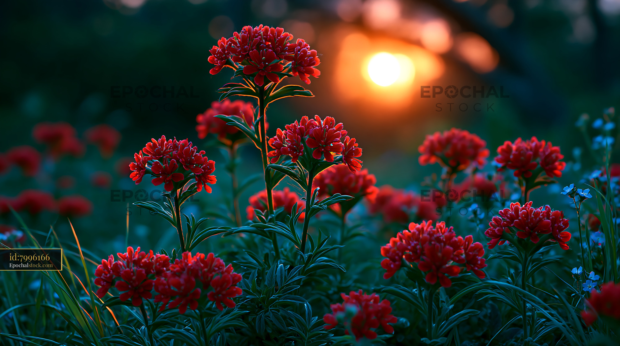 Watermarked full-resolution preview of Flowers bloom near sunset in a garden