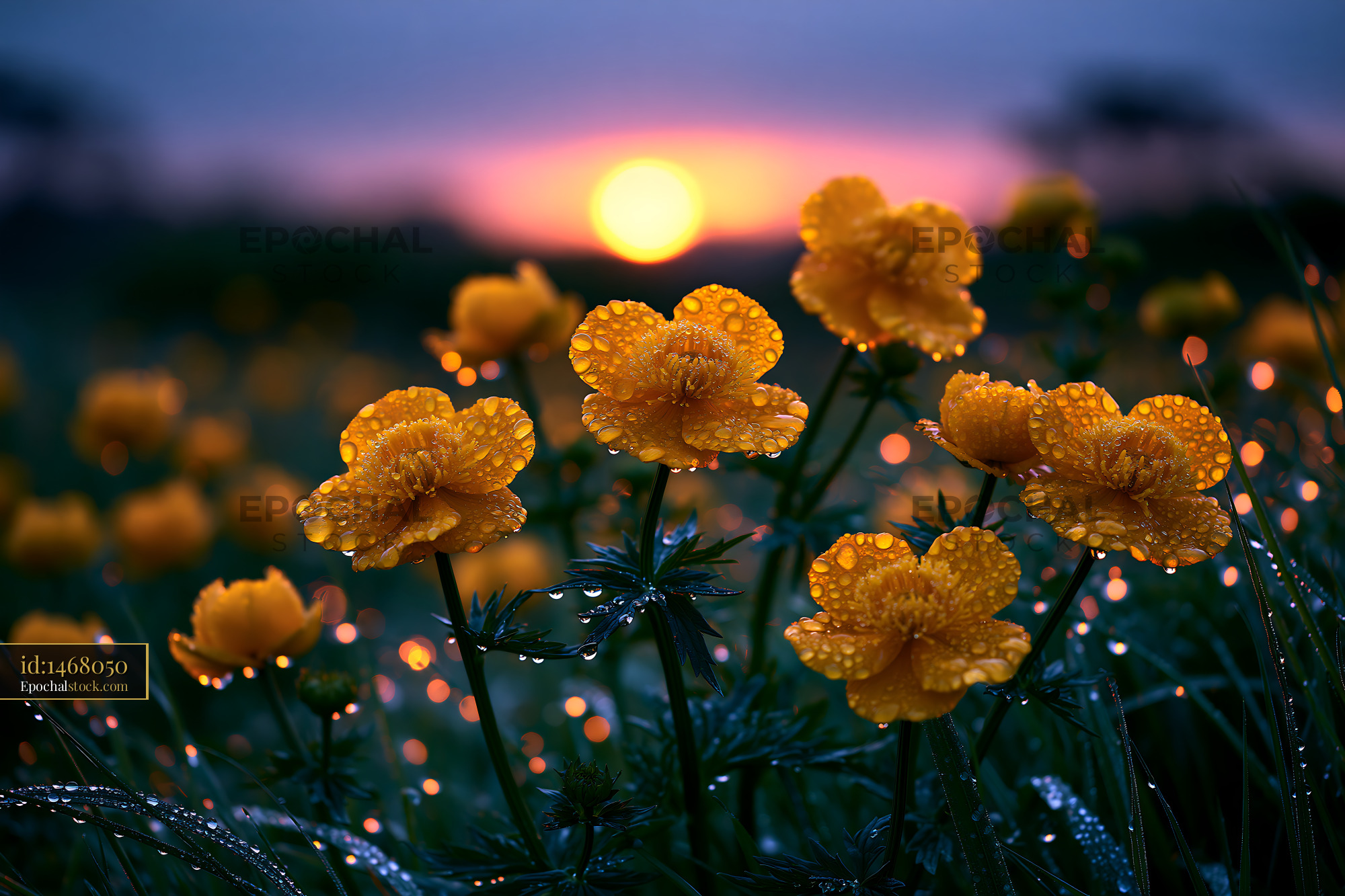Globeflowers in Bloom With Sunlight at a Wet Meadow