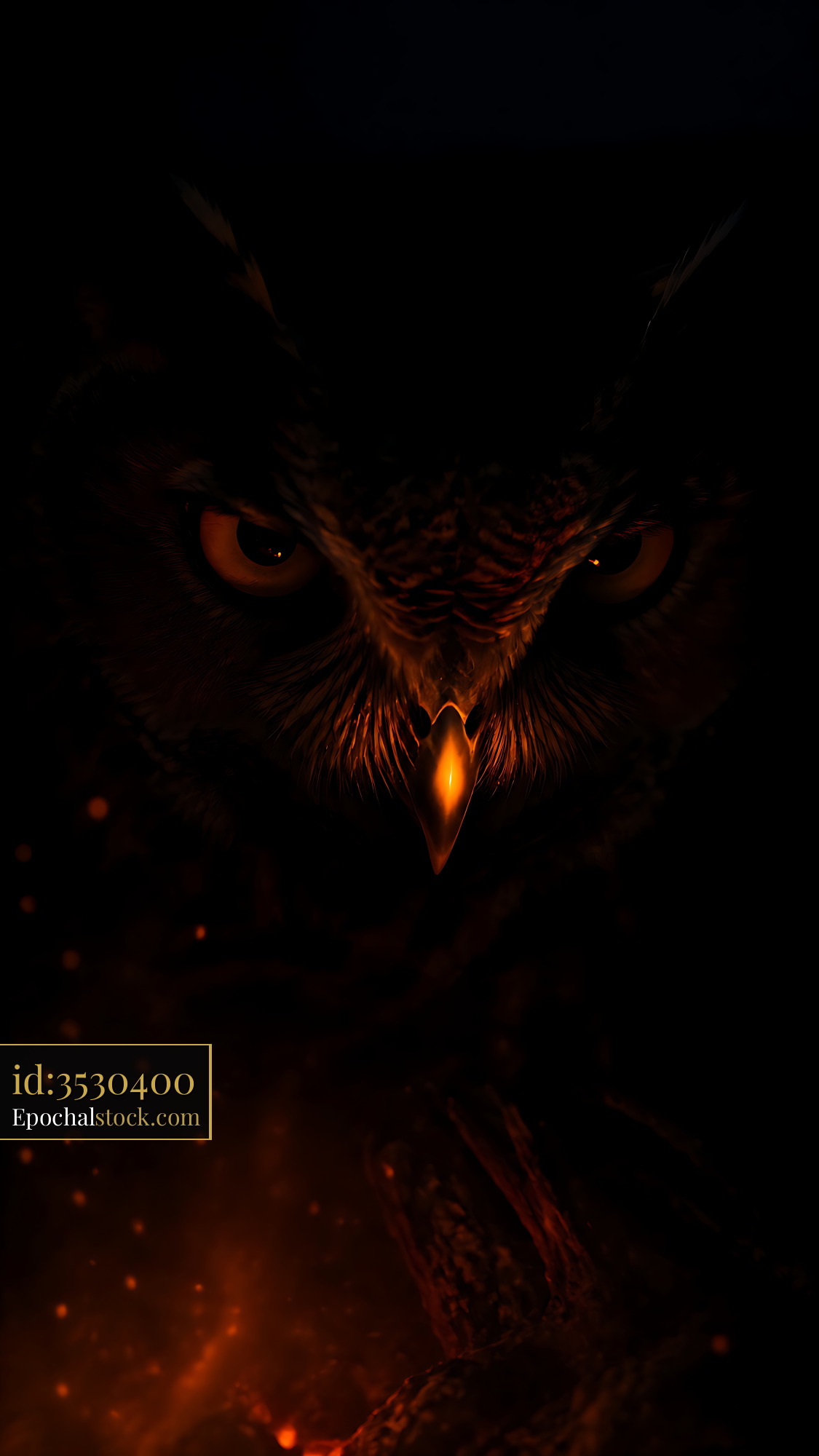 Watermarked full-resolution preview of Owl with glowing eyes in dark environment