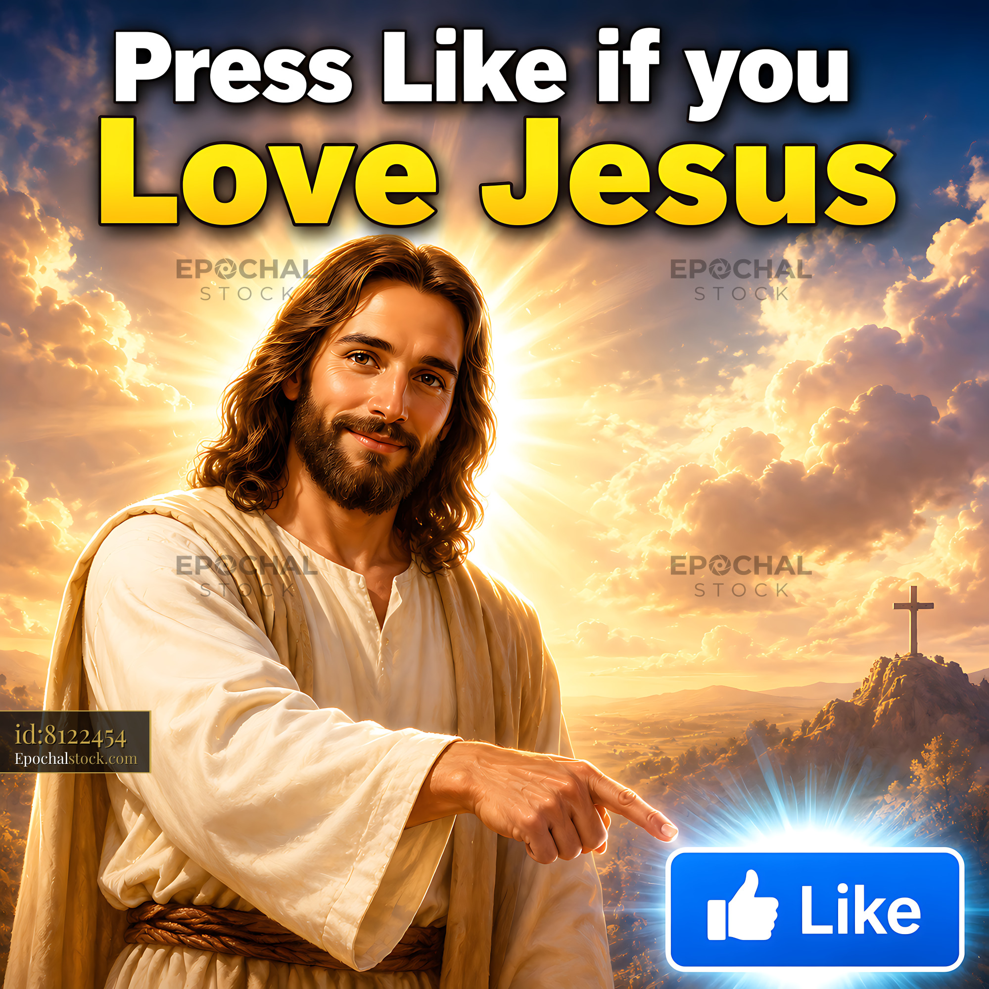 Watermarked full-resolution preview of Jesus pointing with a message about loving him