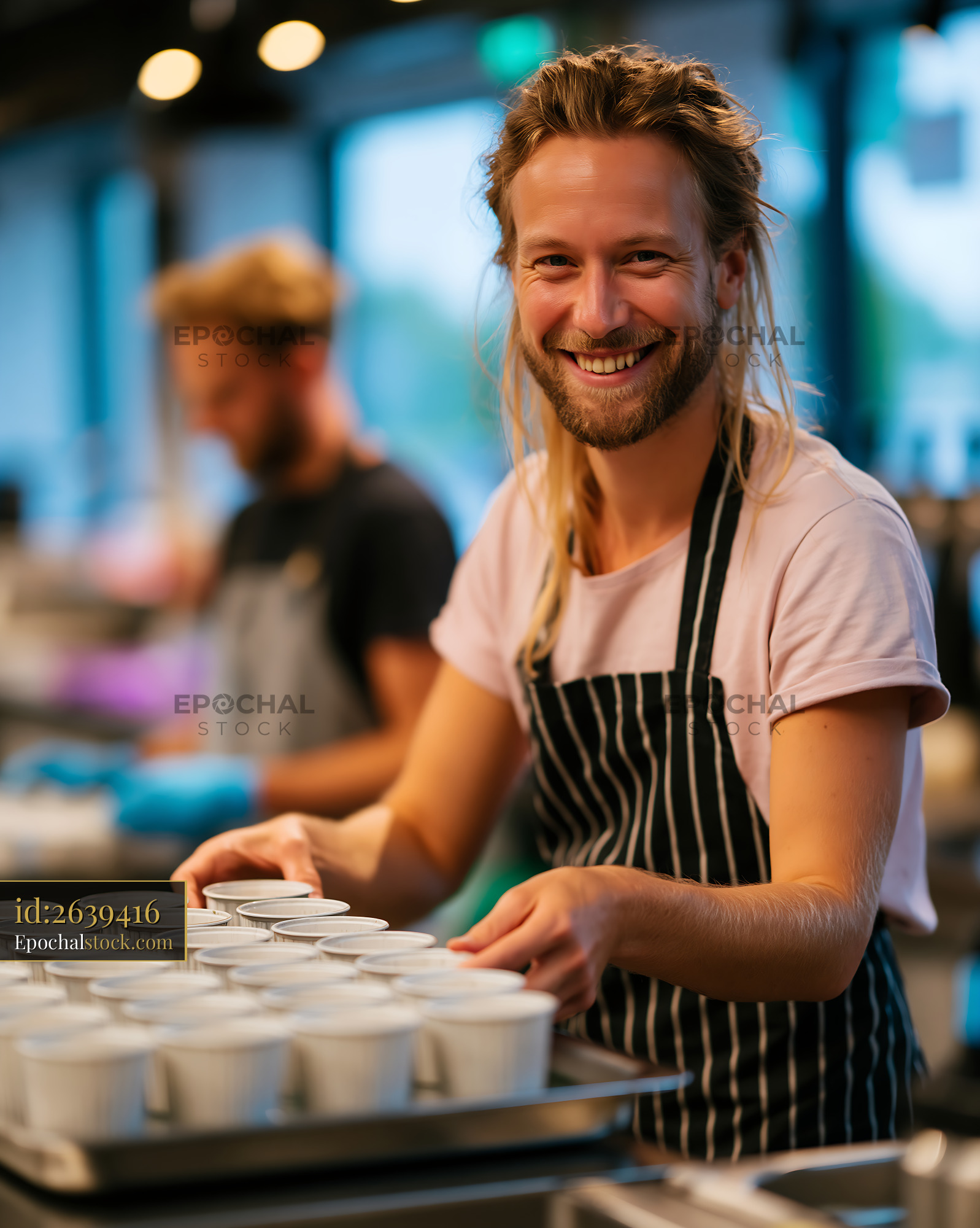 Sustainability Team Prepares Cups for Eco Project - stock photo