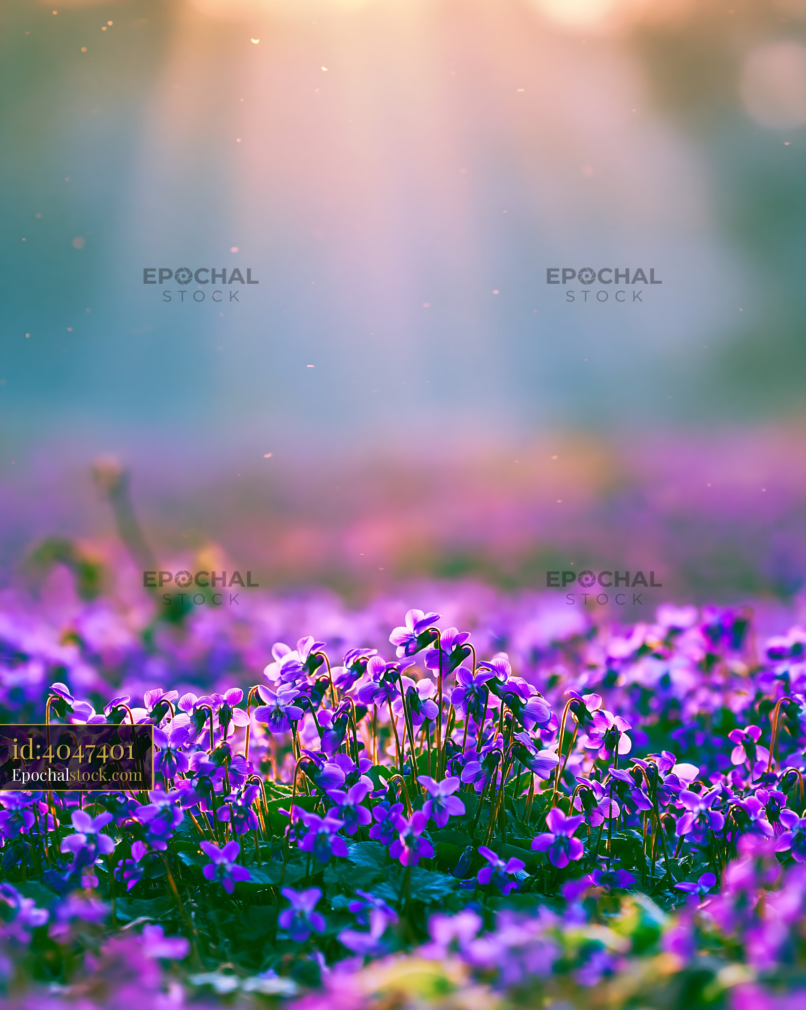 Watermarked full-resolution preview of Purple flowers in a field during sunset