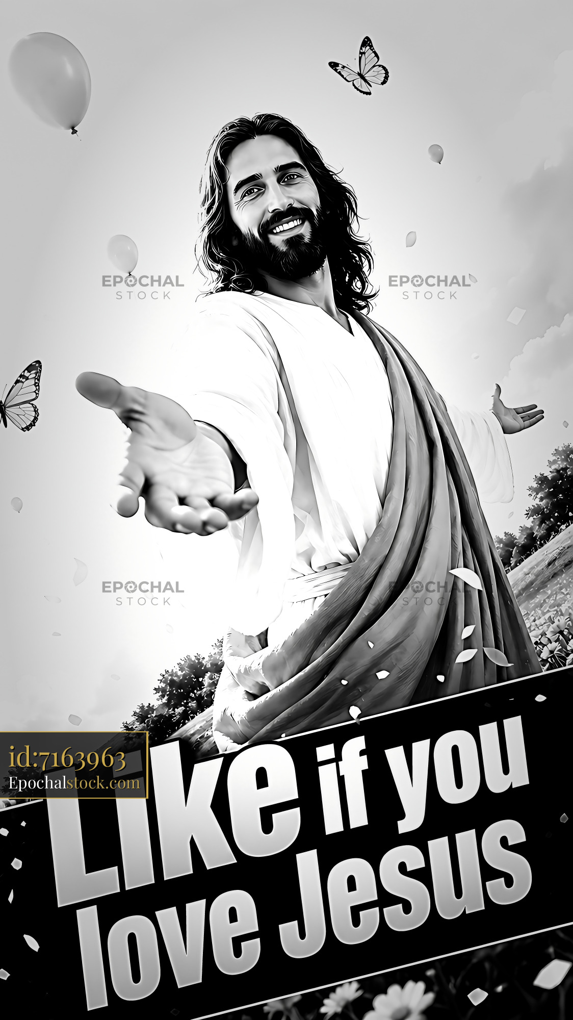 Watermarked full-resolution preview of Man with outstretched arms promoting love for Jesus
