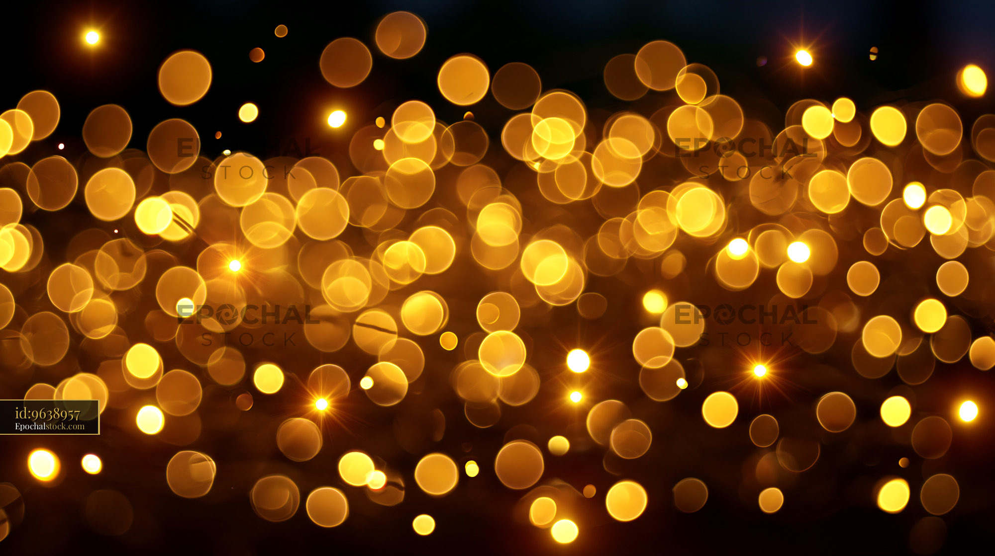 Watermarked full-resolution preview of Bright golden bokeh lights on a dark background
