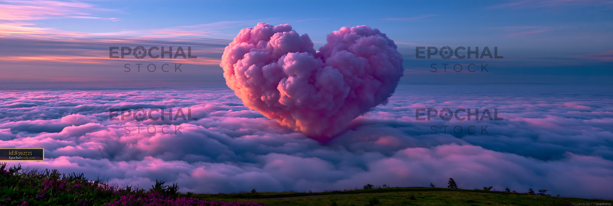 Watermarked full-resolution preview of Clouds forming a heart shape over purple sky at sunset