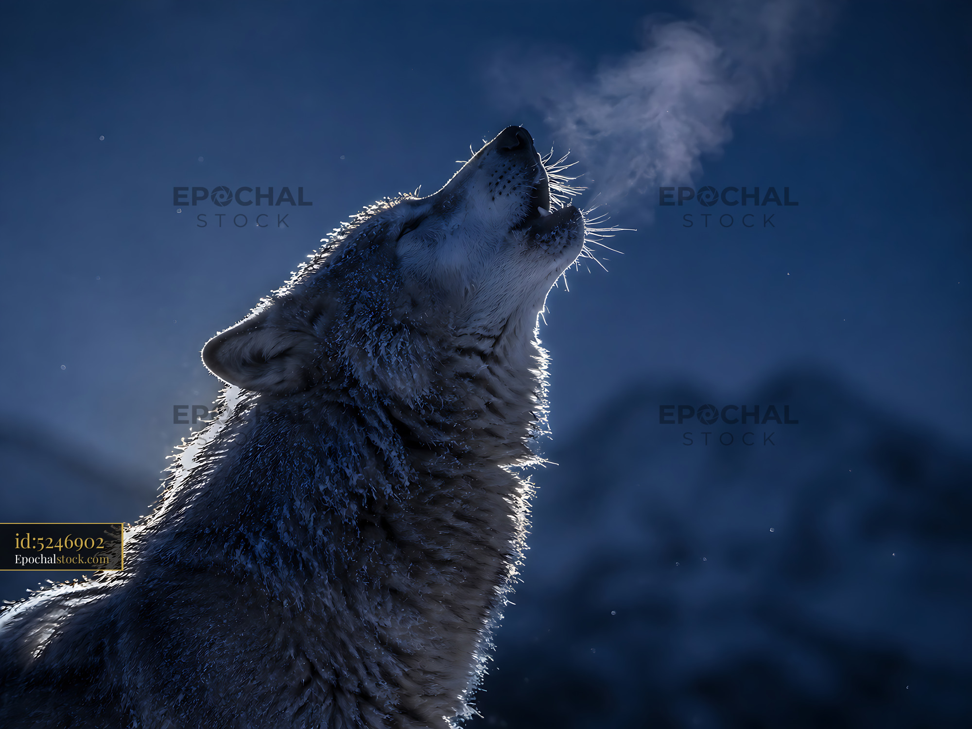 Watermarked full-resolution preview of Wolf howling in the snowy wilderness at night