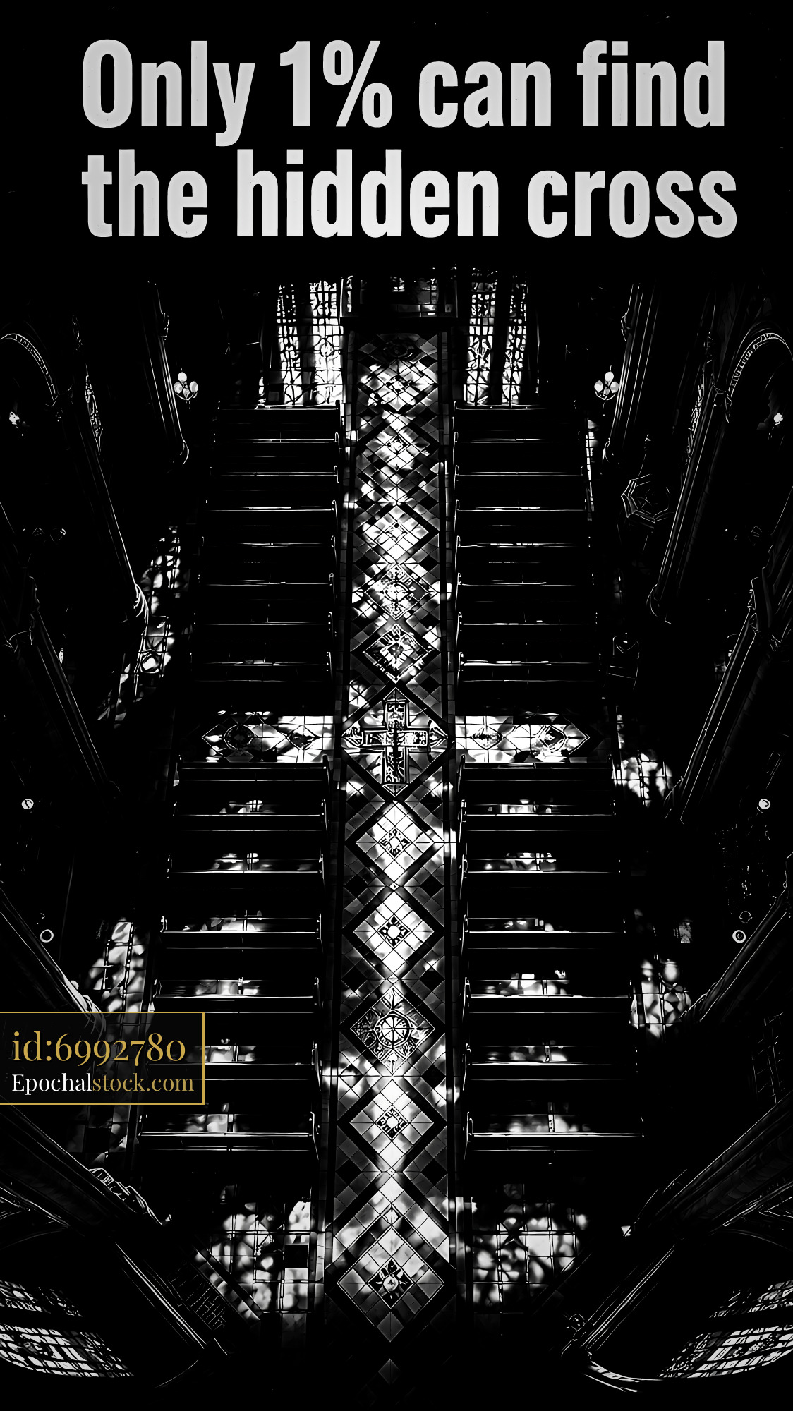 Hidden Cross Appears in Church With Light Patterns on the Floor - stock photo