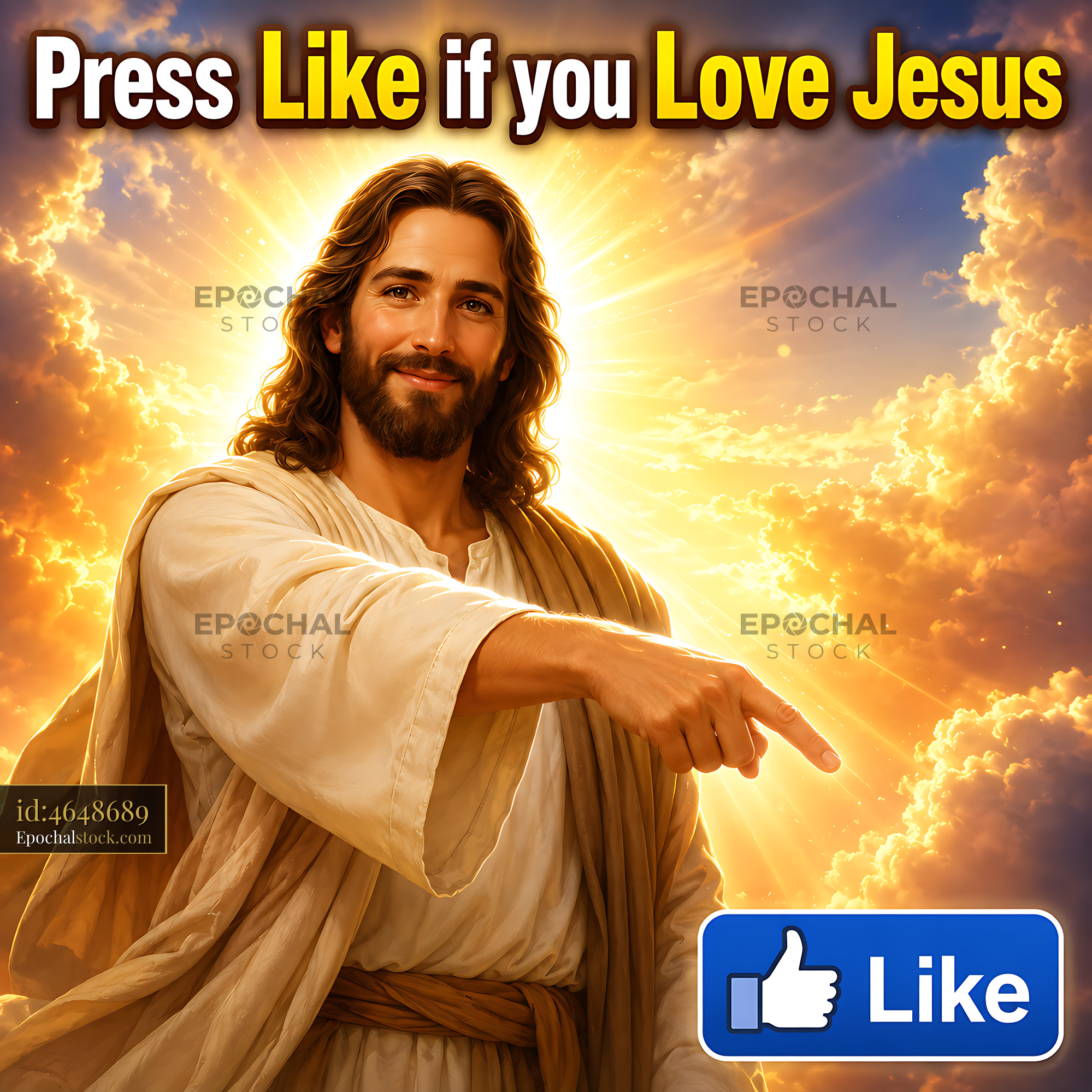 Jesus Points to the Sky With Light Shining Behind Him — stock example for FLUX.2 Max solution examples