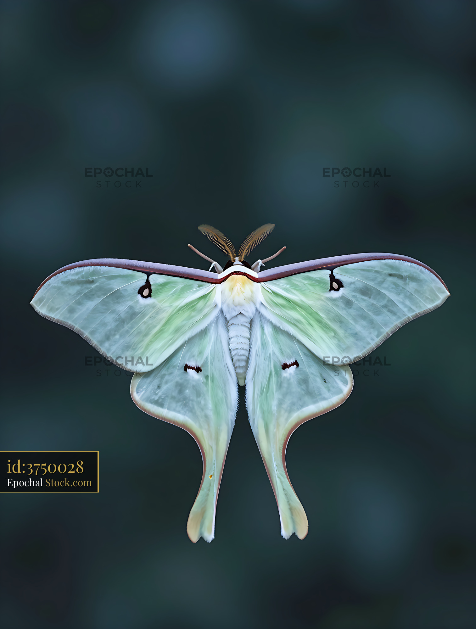 Luna moth with elegant pale green wings against a dark background - stock photo