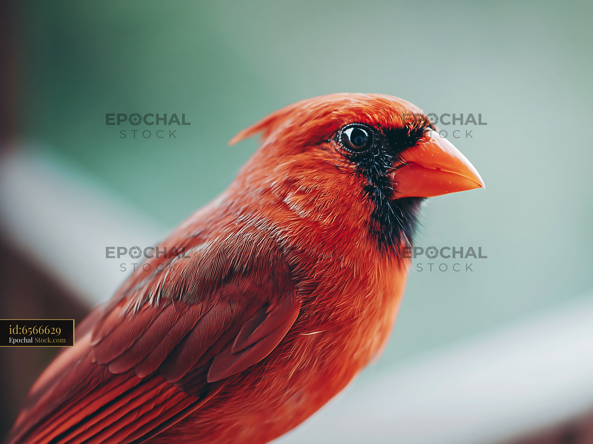 Close up profile of a vibrant red cardinal bird - stock photo