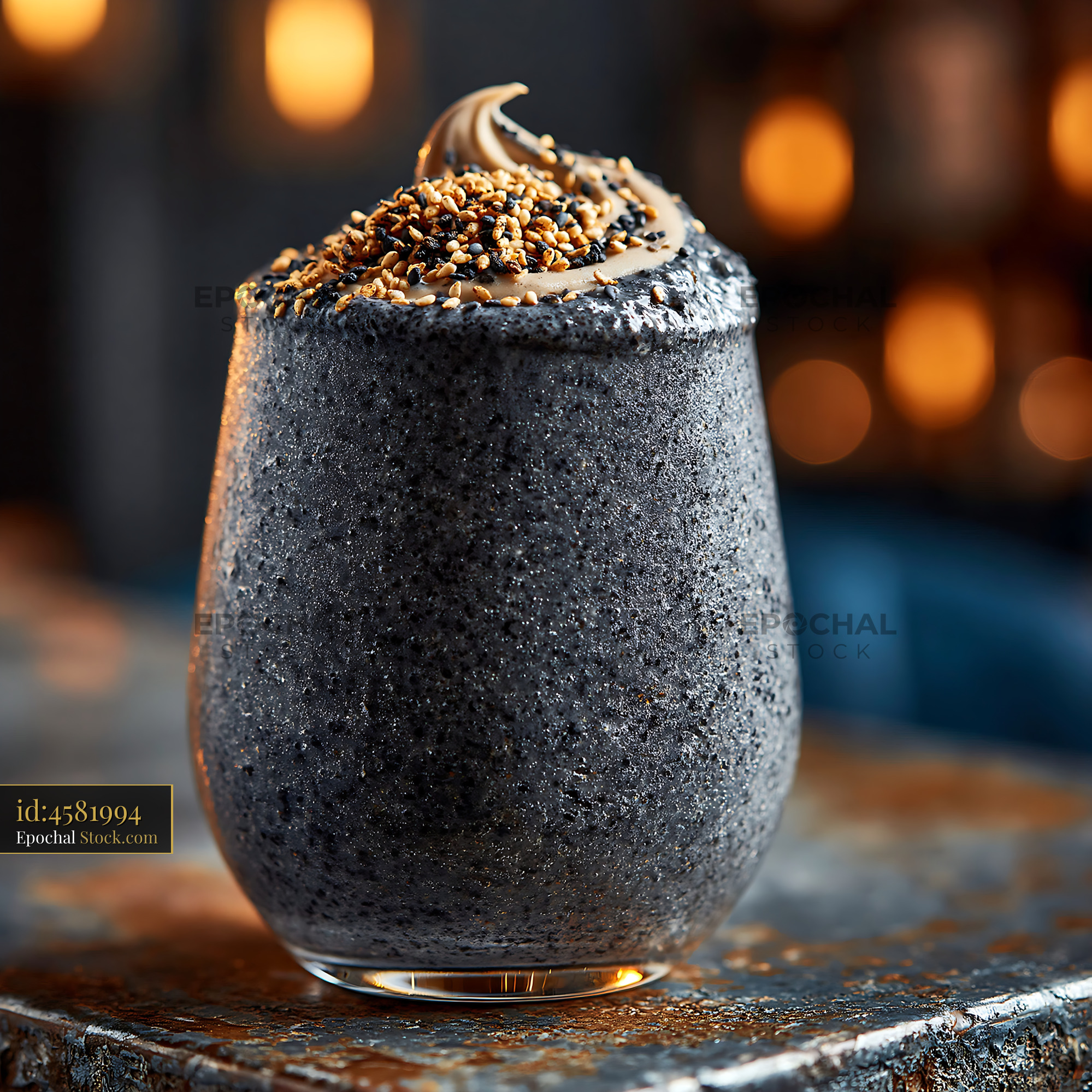 Kurogoma smoothie with toasted black sesame seeds and cream swirl - stock photo