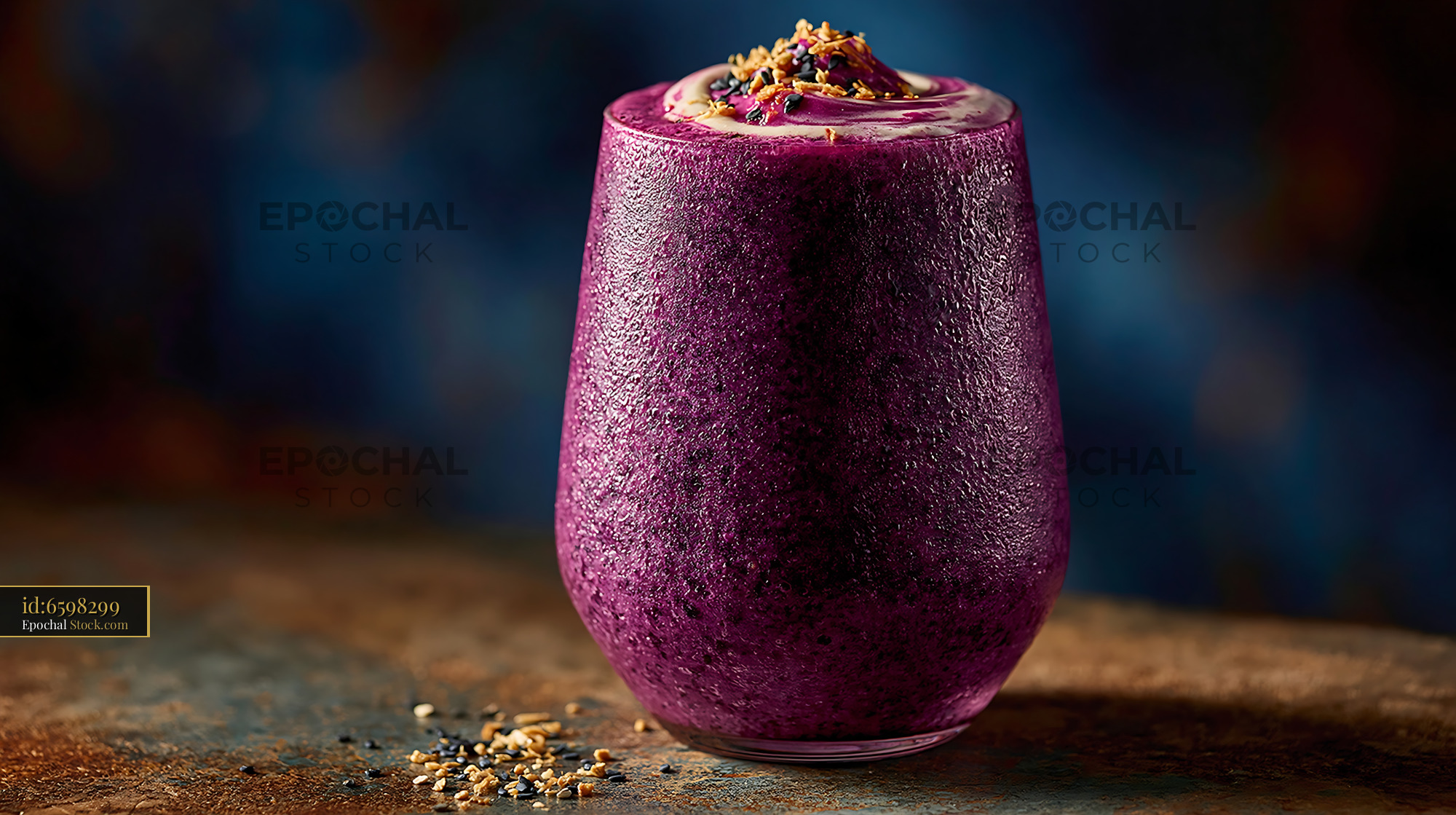 Beni imo smoothie with a cream swirl and toasted sesame seeds - stock photo