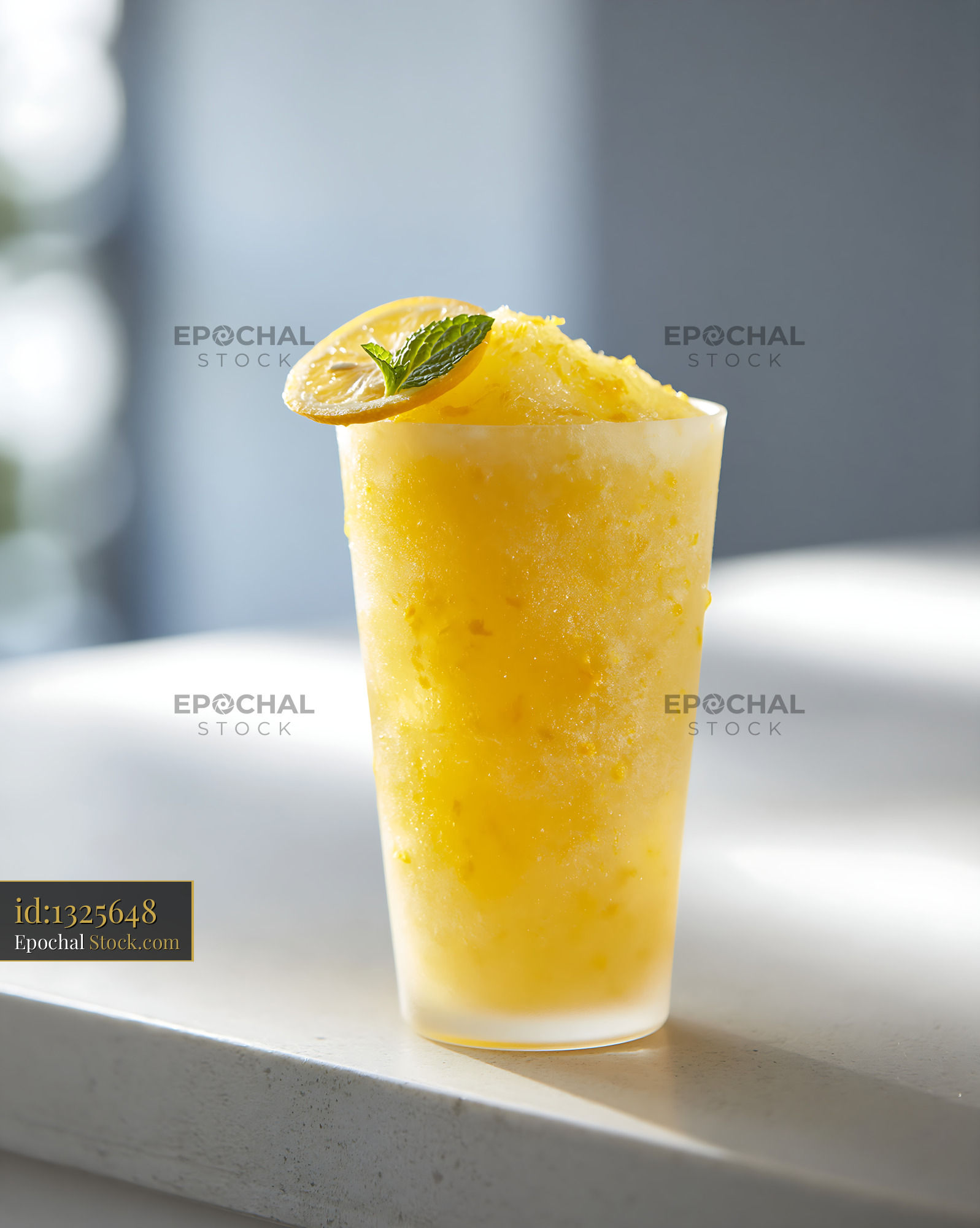 Refreshing yuja citron smoothie with mint leaf and citrus slice - stock photo