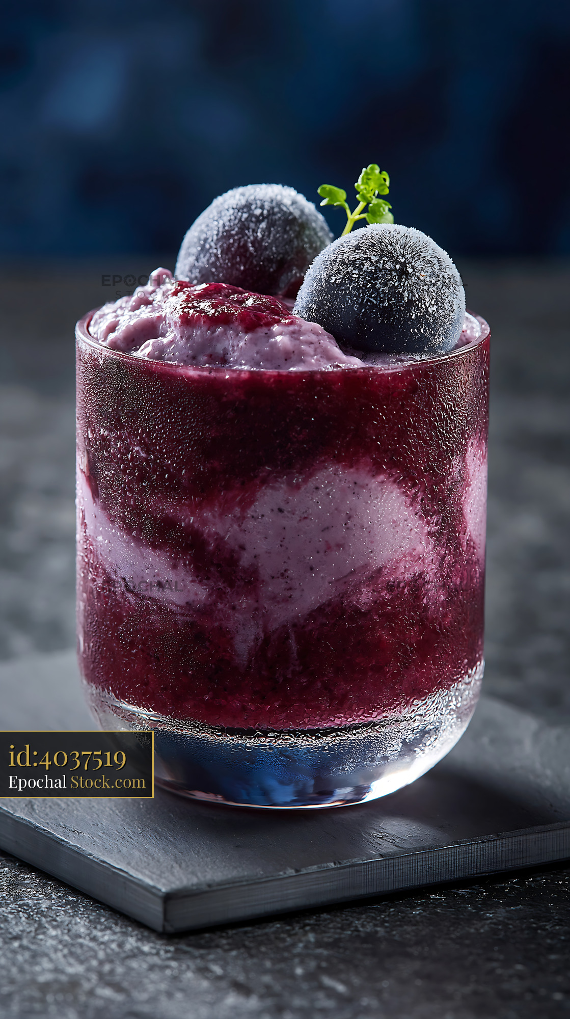 Kyoho grape smoothie with frosted grapes in a chilled glass - stock photo