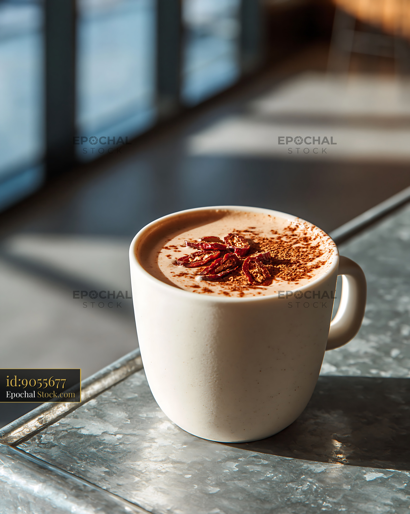 Creamy daechu jujube smoothie with dried red dates in a white mug - stock photo