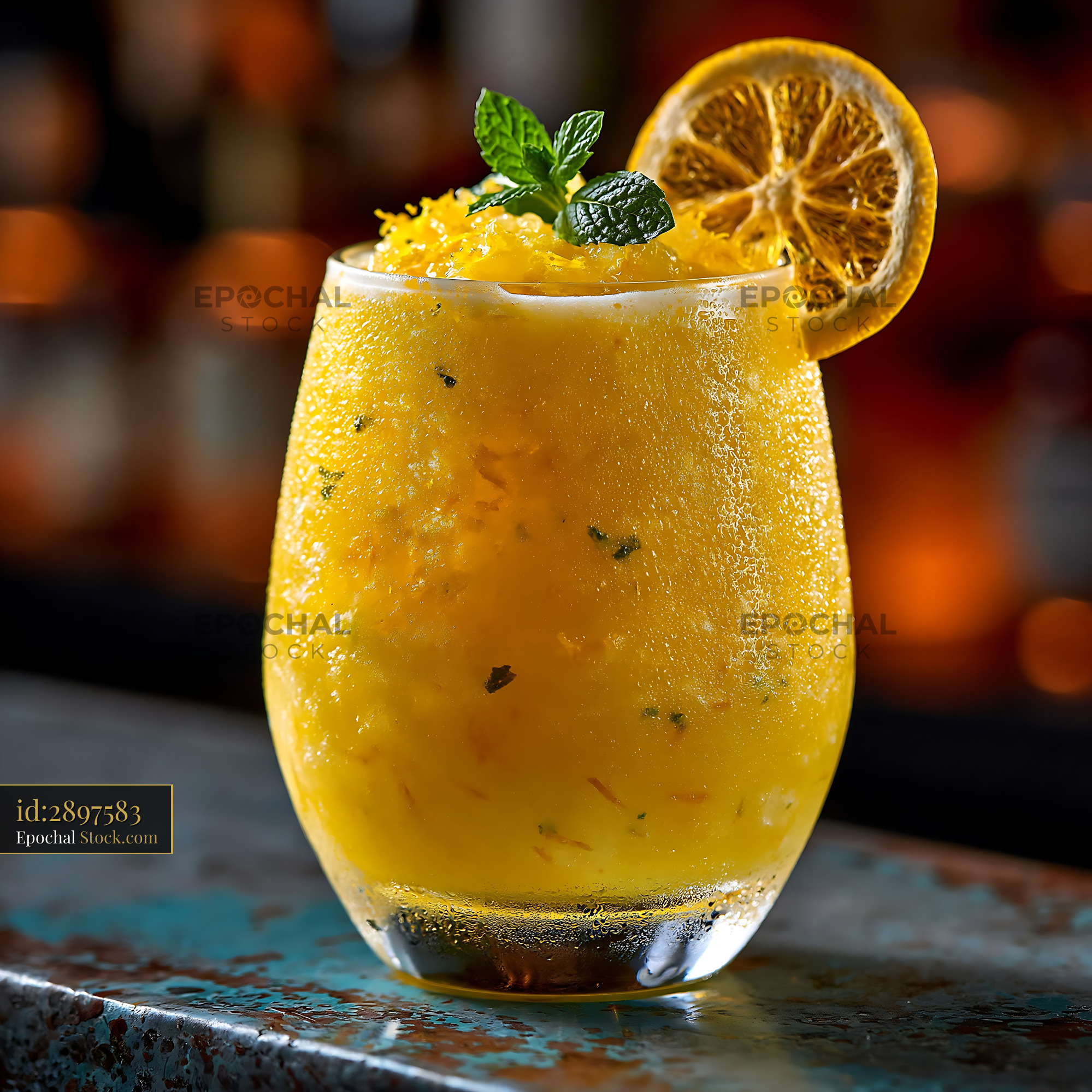 Refreshing yuja citron smoothie with mint and dried orange garnish - stock photo