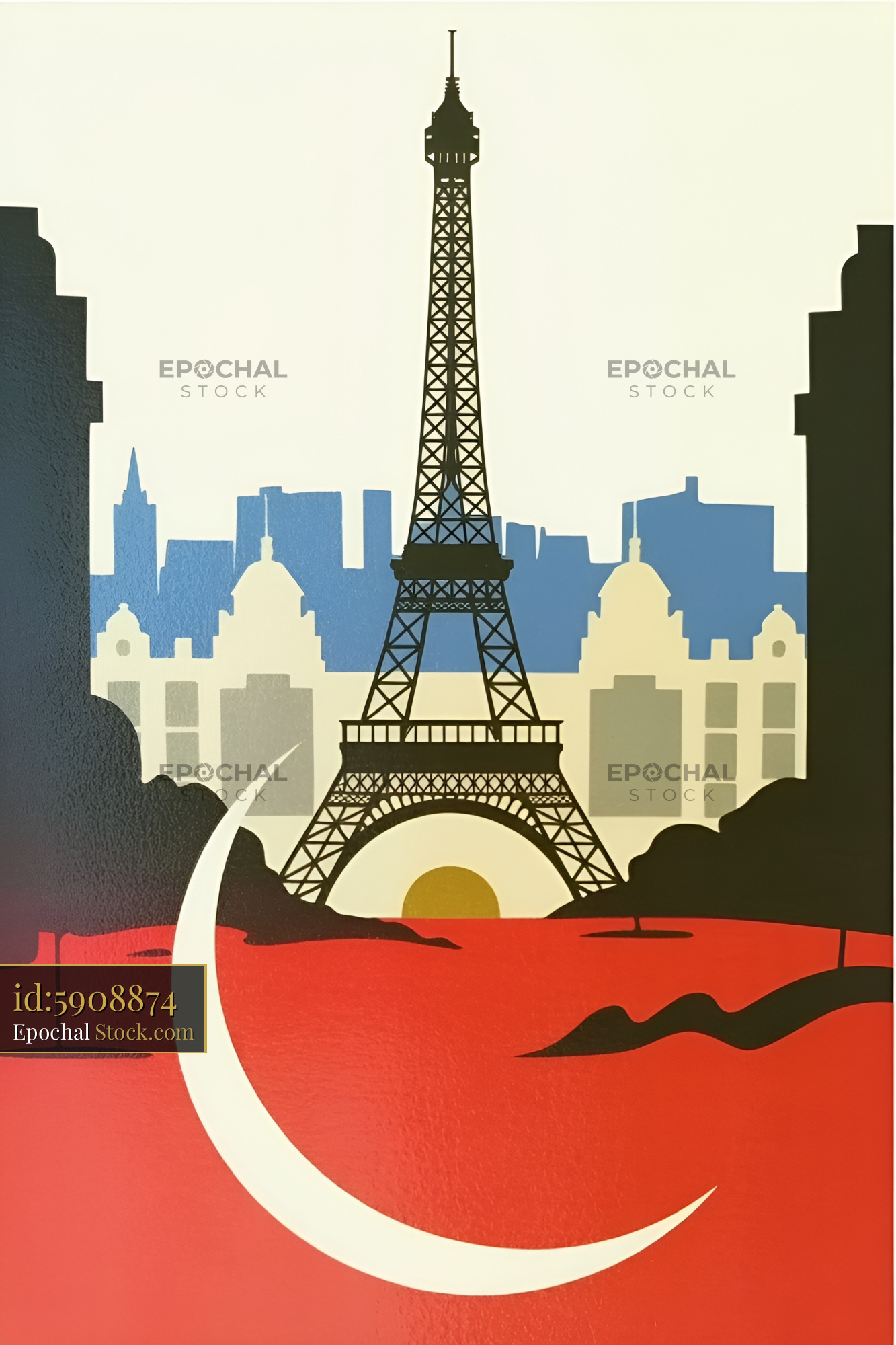 Eiffel Tower stands against sunset in artistic city scene Premium Stock Image - stock photo