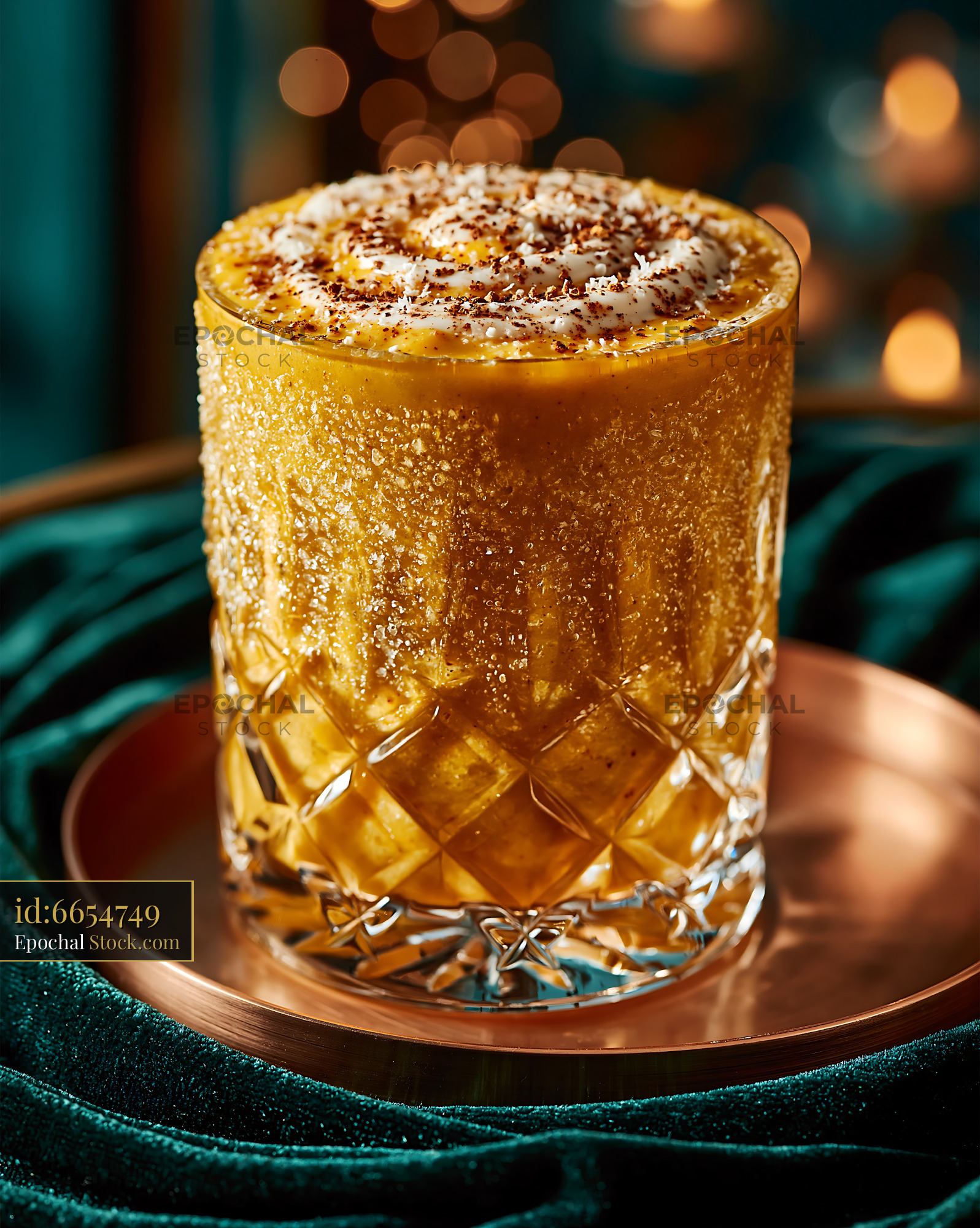 Kabocha pumpkin smoothie with whipped cream in a crystal glass - stock photo