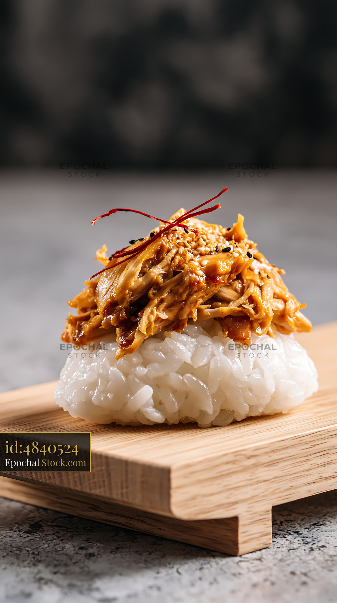 Vegan jackfruit nigiri sushi on a wooden board with sesame seeds - stock photo