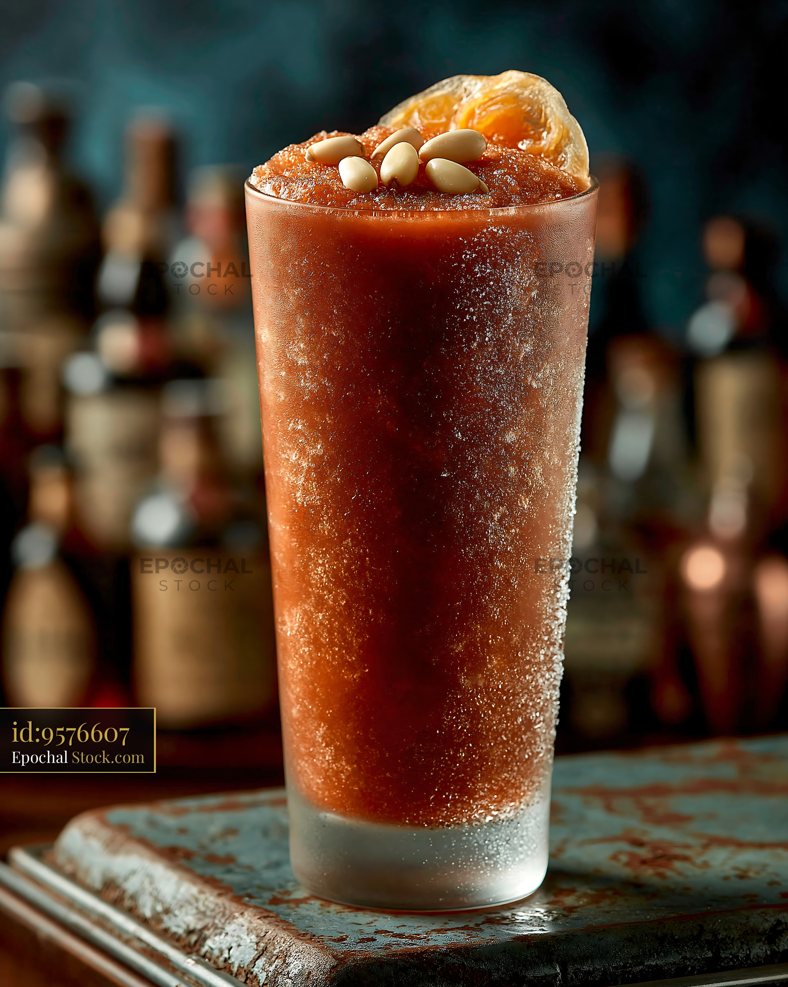 Refreshing frozen sujeonggwa smoothie with pine nuts and persimmon - stock photo