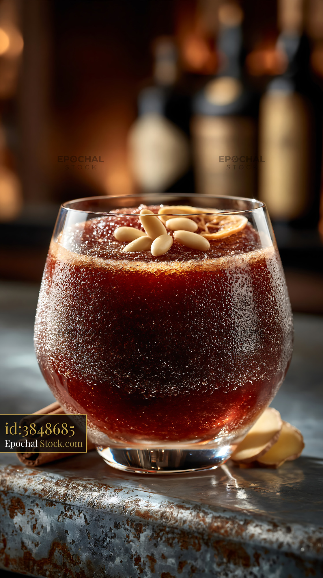 Sujeonggwa smoothie with pine nuts and cinnamon in a frosted glass - stock photo
