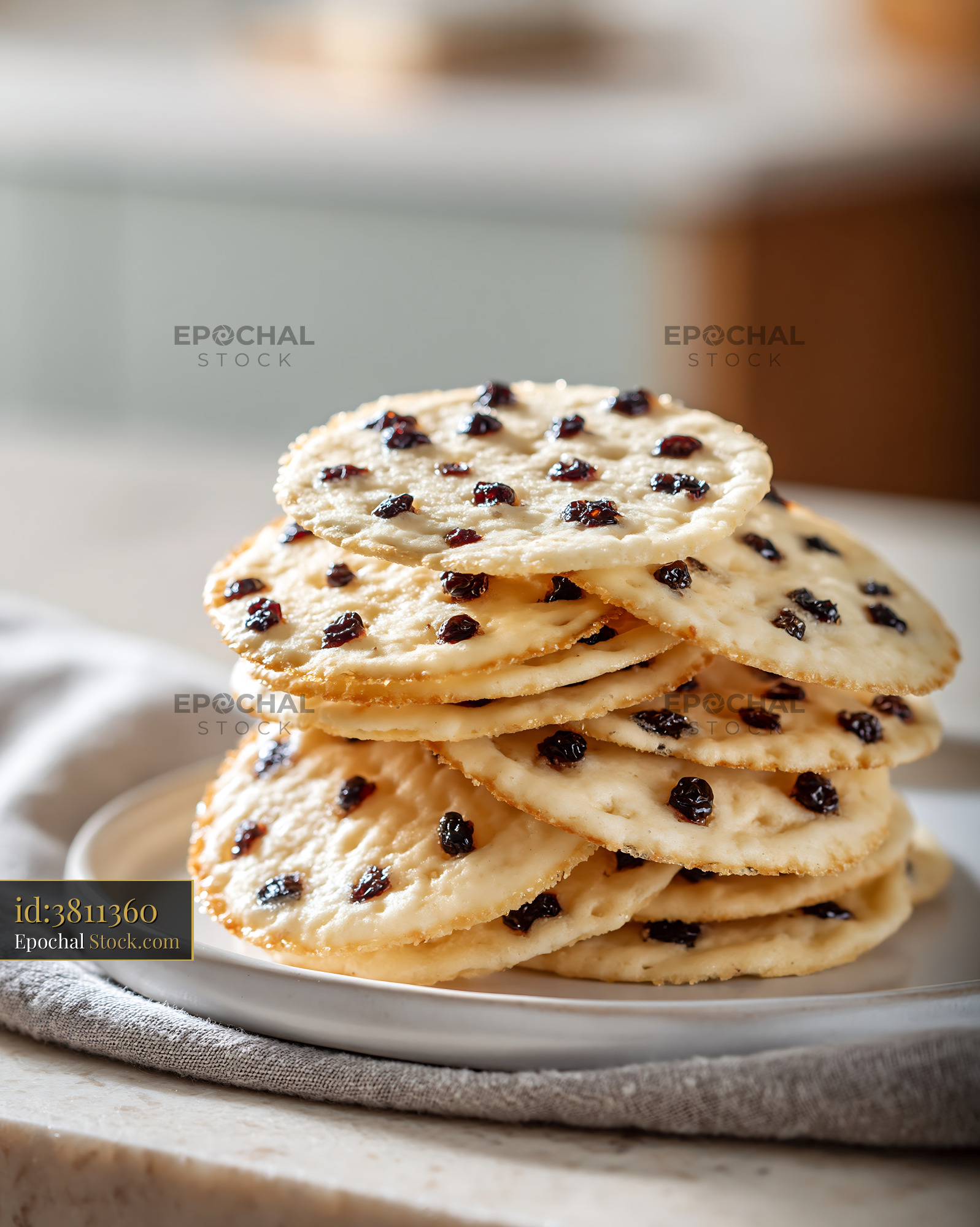 Stack of traditional Persian shirini kishmishi biscuits with raisins - stock photo