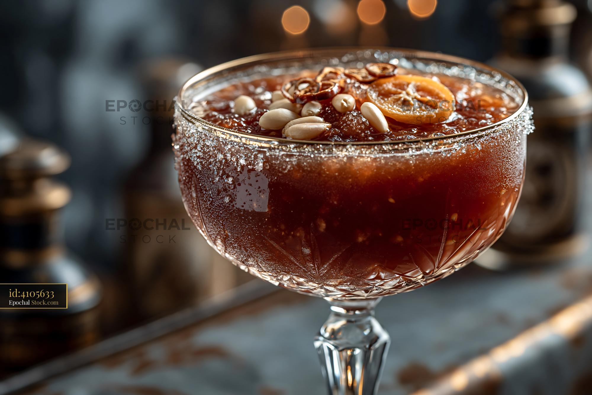 Korean sujeonggwa smoothie with pine nuts and jujube in a crystal glas - stock photo