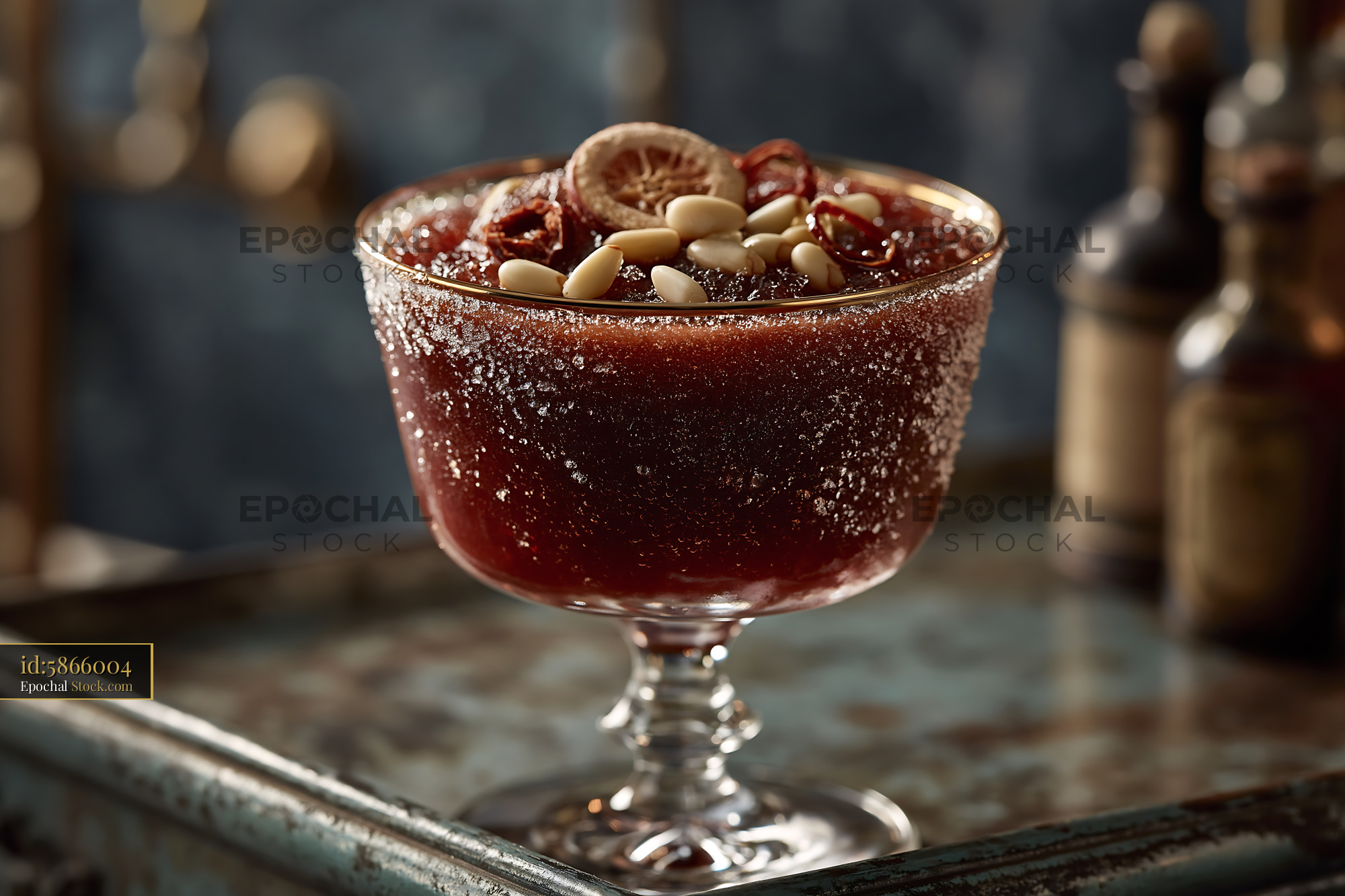 Sujeonggwa smoothie topped with pine nuts and dried persimmon - stock photo