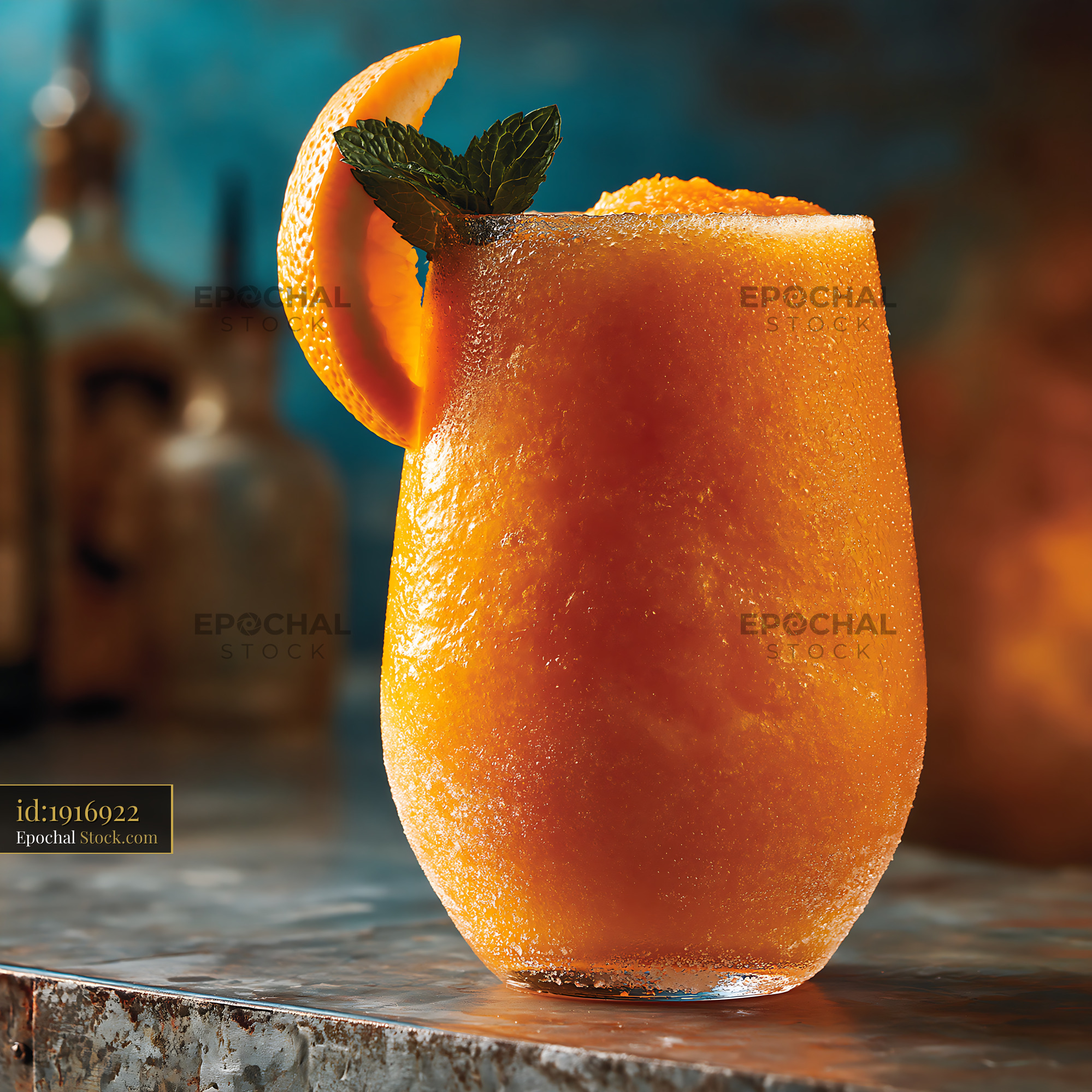 Hallabong citrus smoothie with fresh mint on a rustic bar counter - stock photo