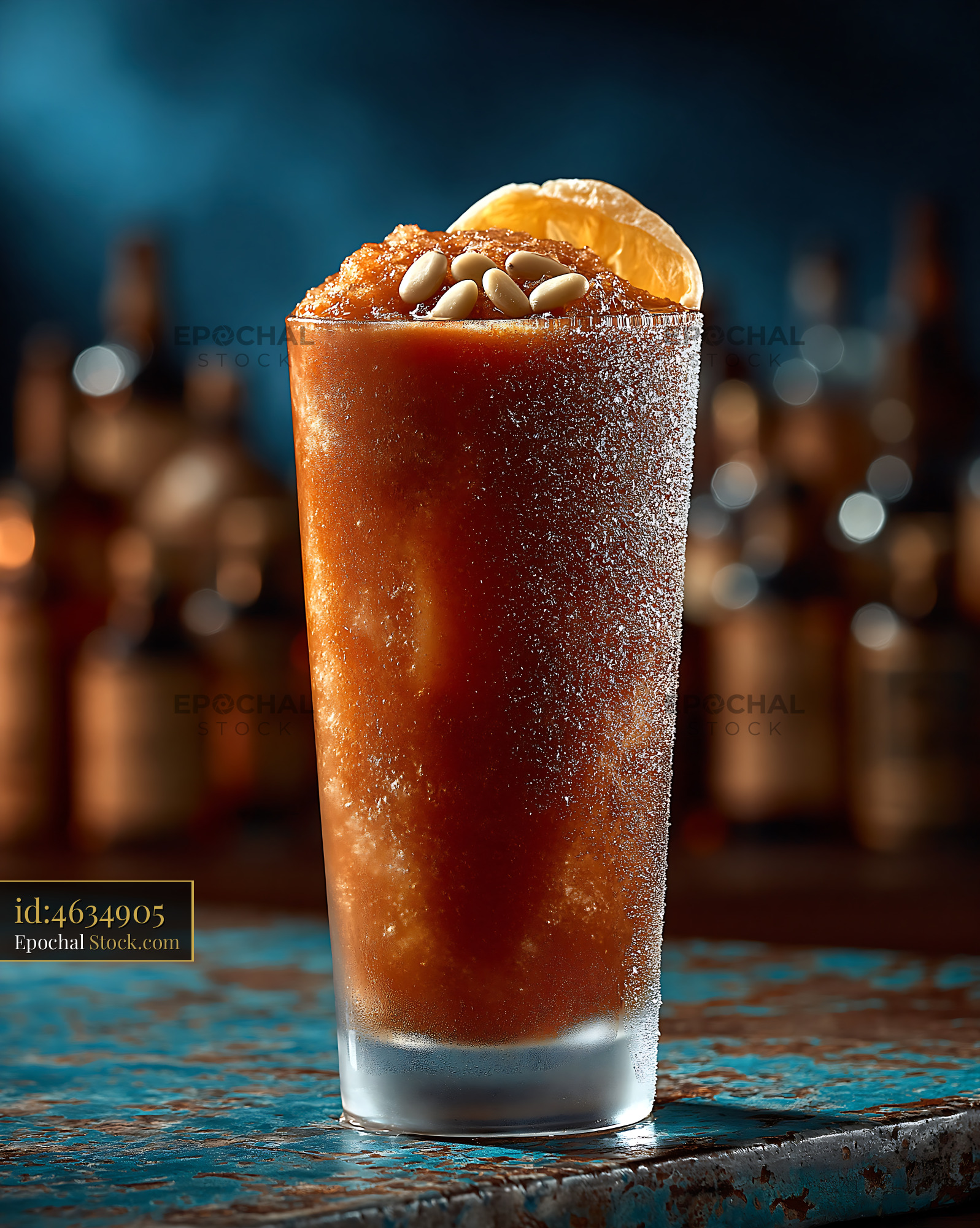 Iced sujeonggwa smoothie topped with pine nuts in a frosted glass - stock photo