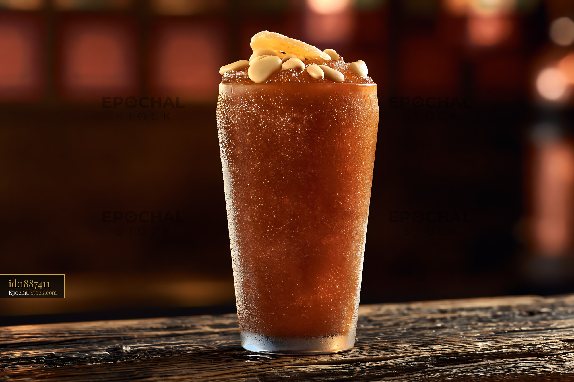 Sujeonggwa smoothie with pine nuts and dried persimmon on a wooden bar - stock photo