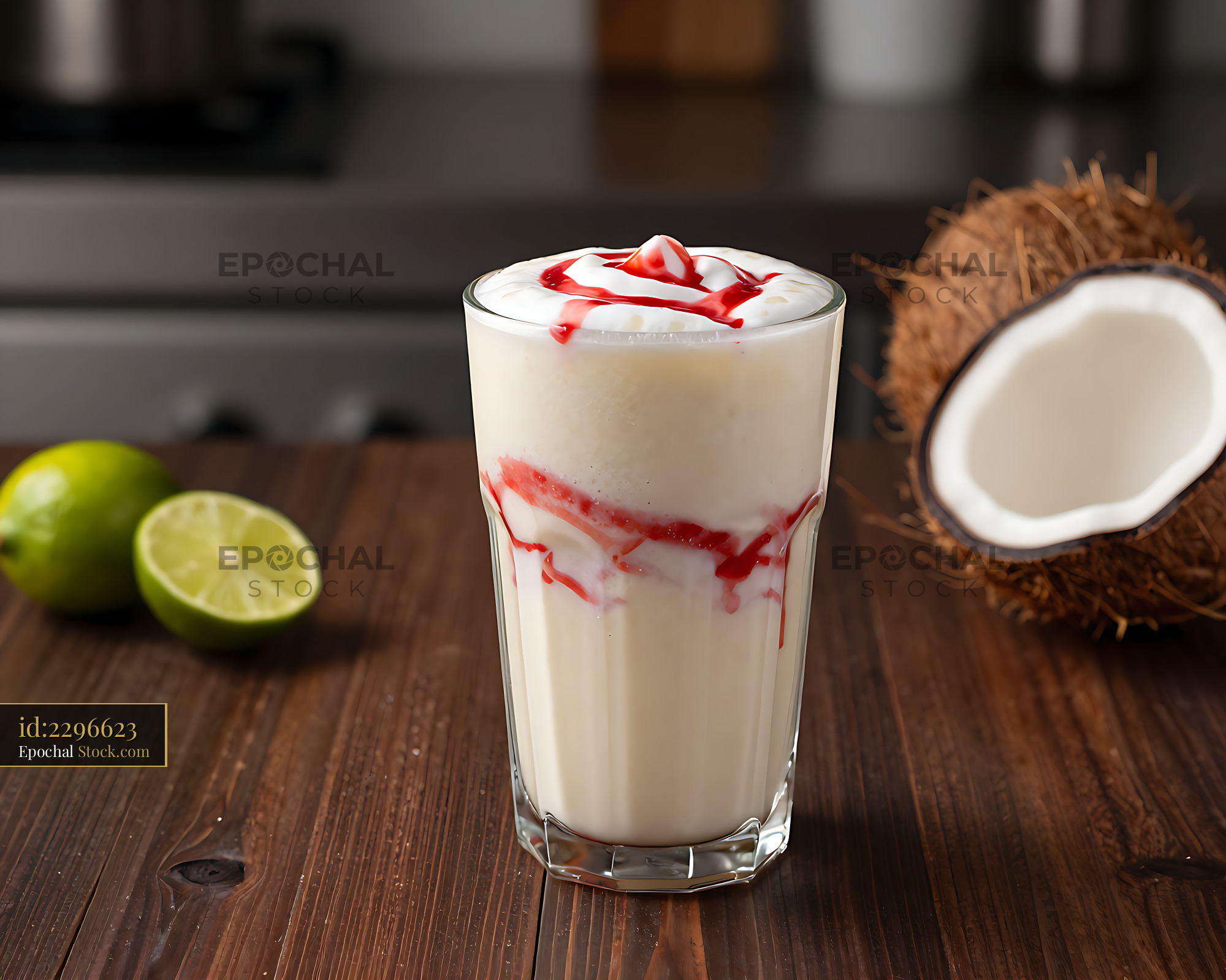 Gac Garden smoothie with coconut and lime on a rustic wooden table - stock photo
