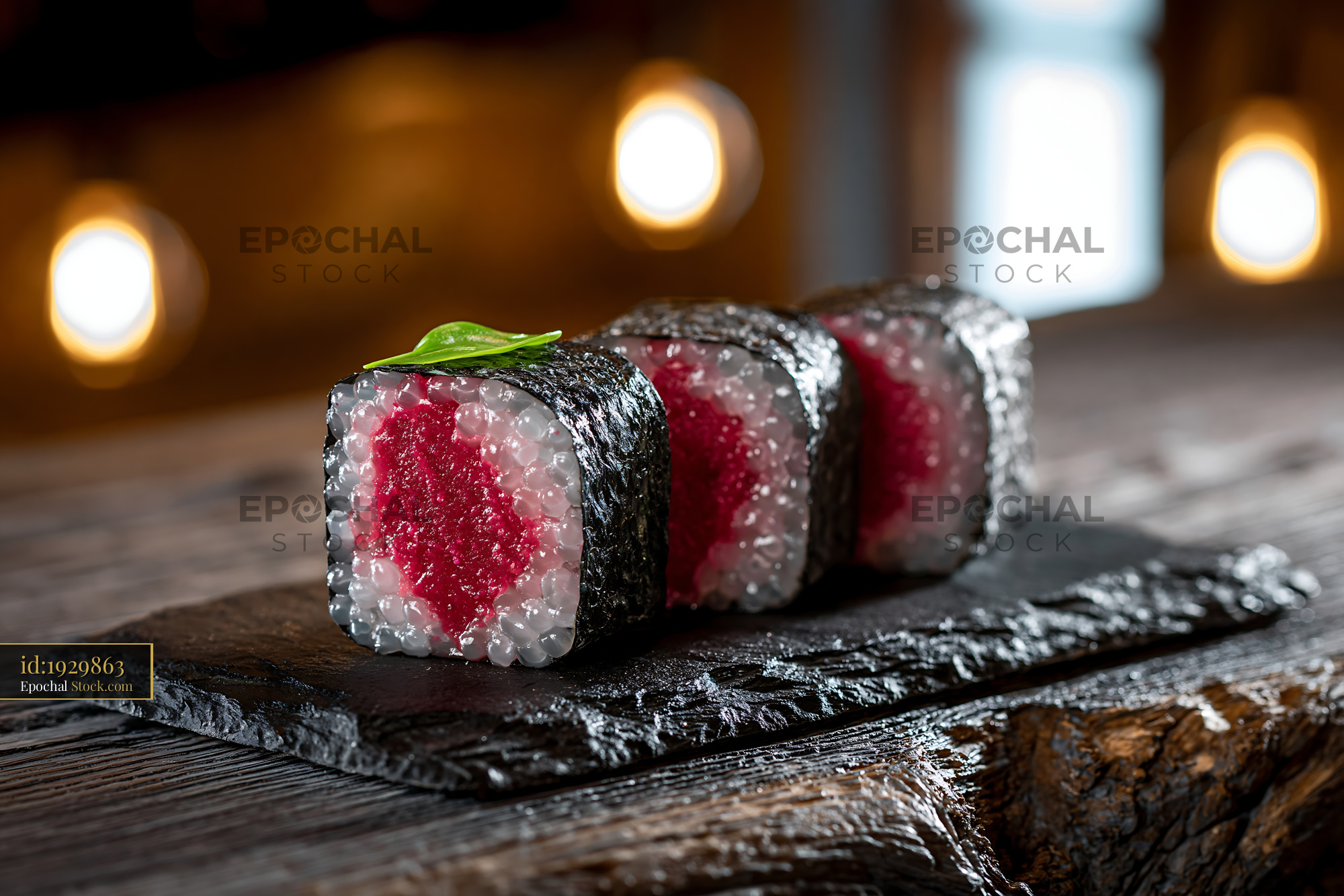 Salted plum umeboshi sushi rolls with heart shaped filling - stock photo
