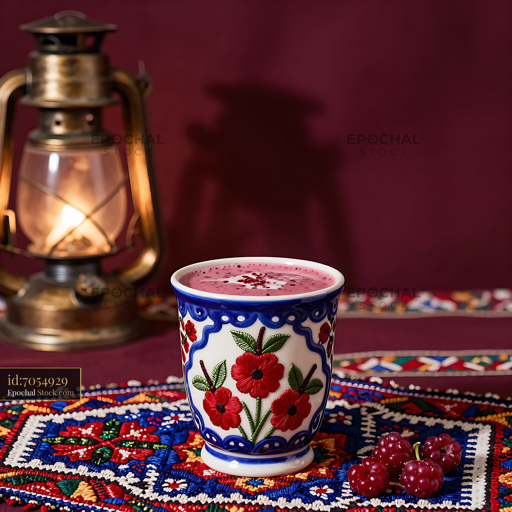 Barberry Bloom smoothie in a traditional floral ceramic cup - stock photo