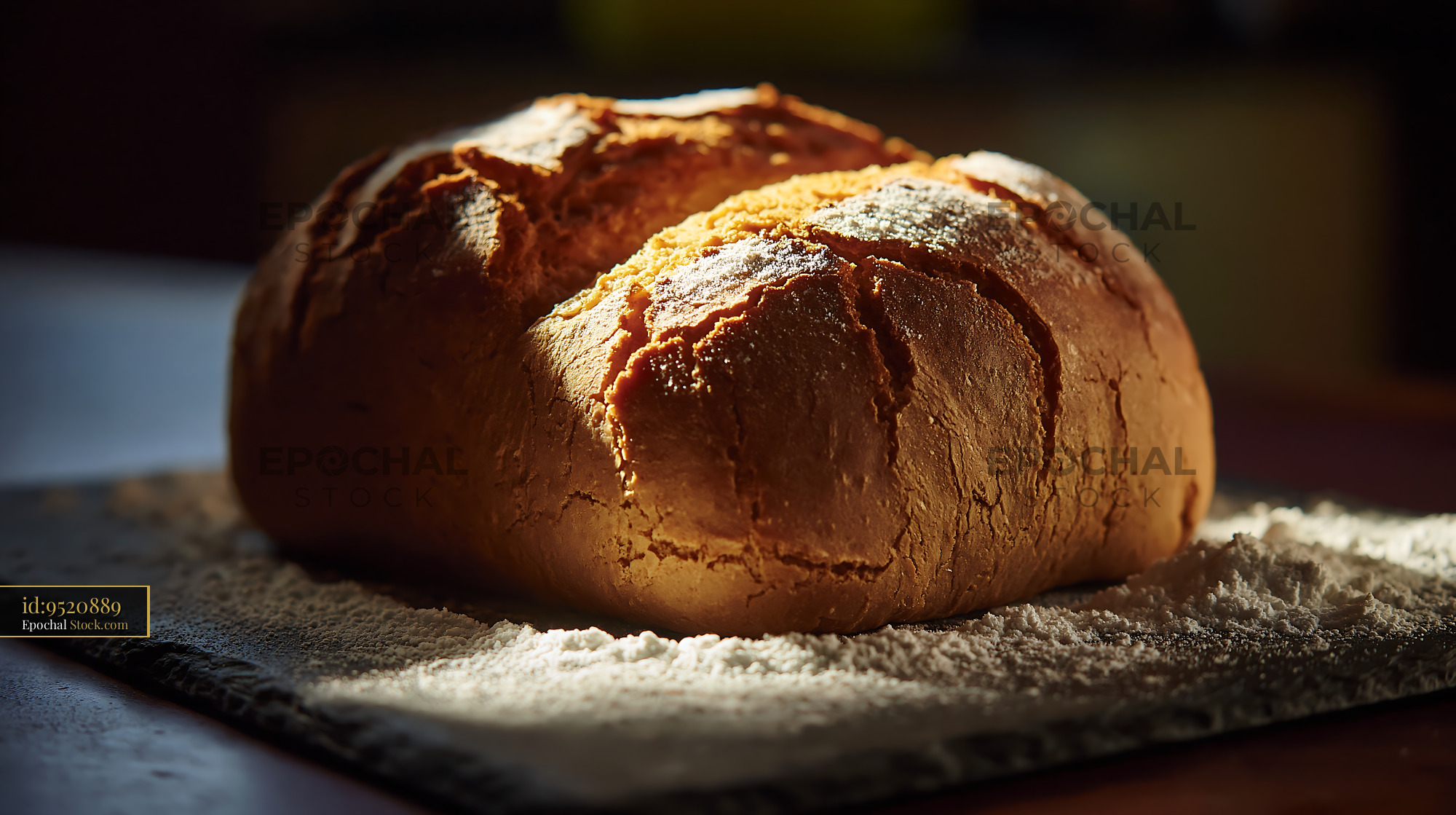 Salt rising german bread on a dusted slate board in warm sunlight - stock photo