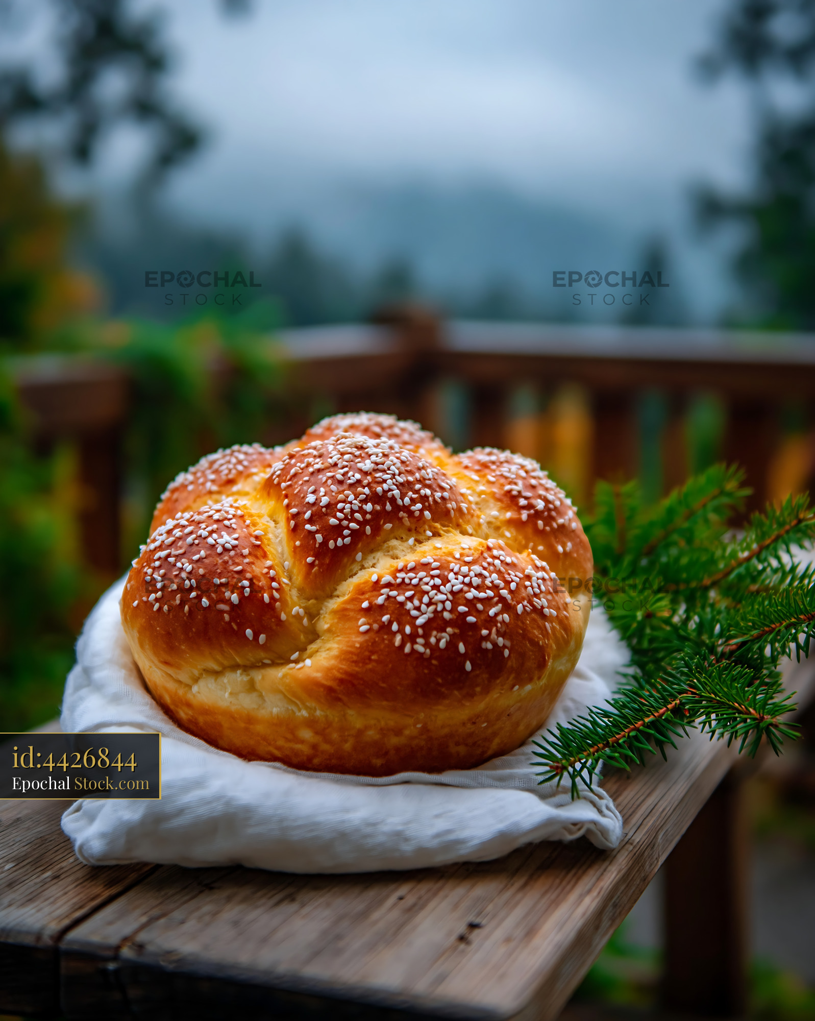 Fresh maryland beaten german bread with pearl sugar on a rustic balcon - stock photo