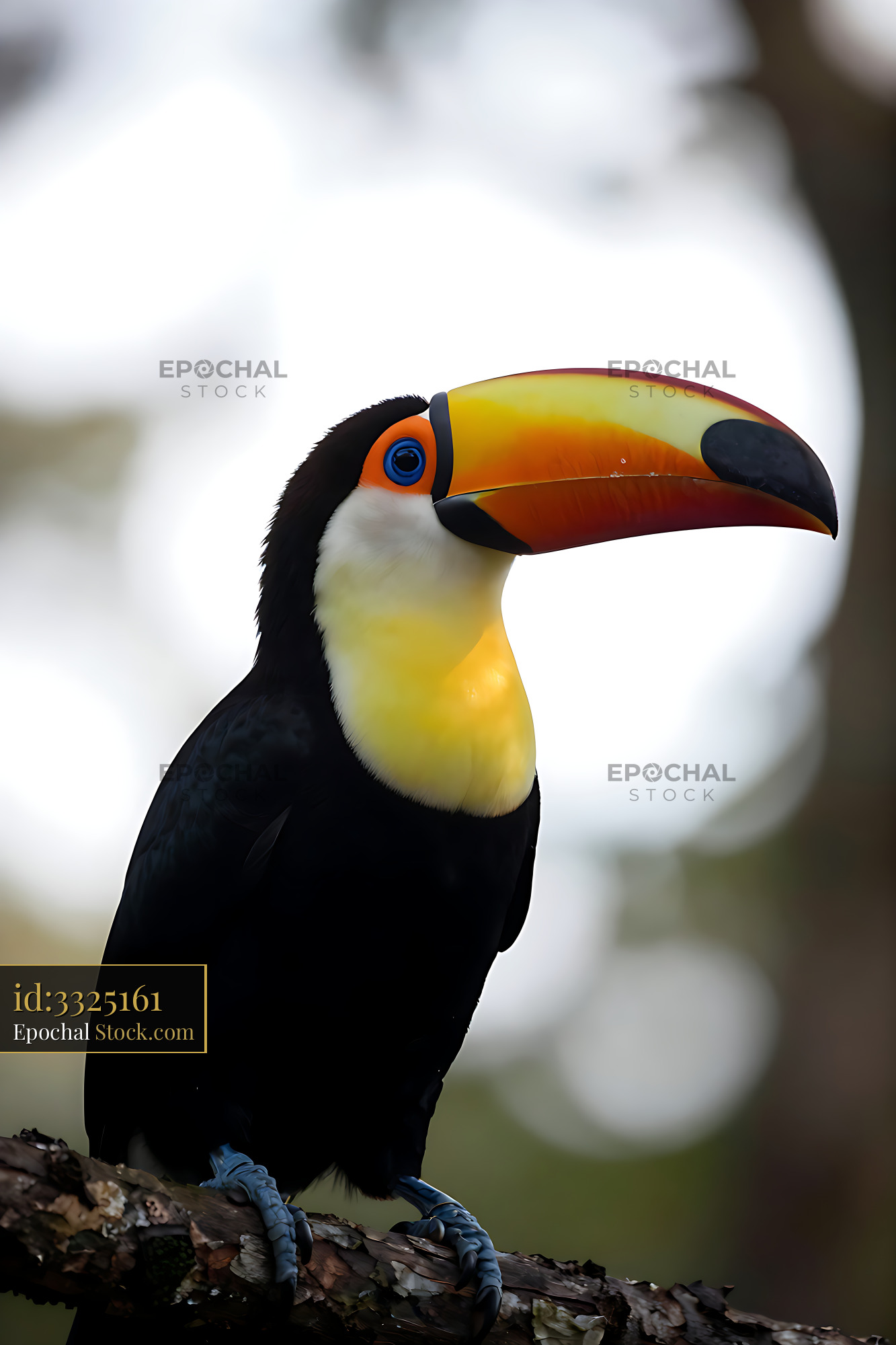Toco toucan perched on a tree branch in the tropical rainforest - stock photo