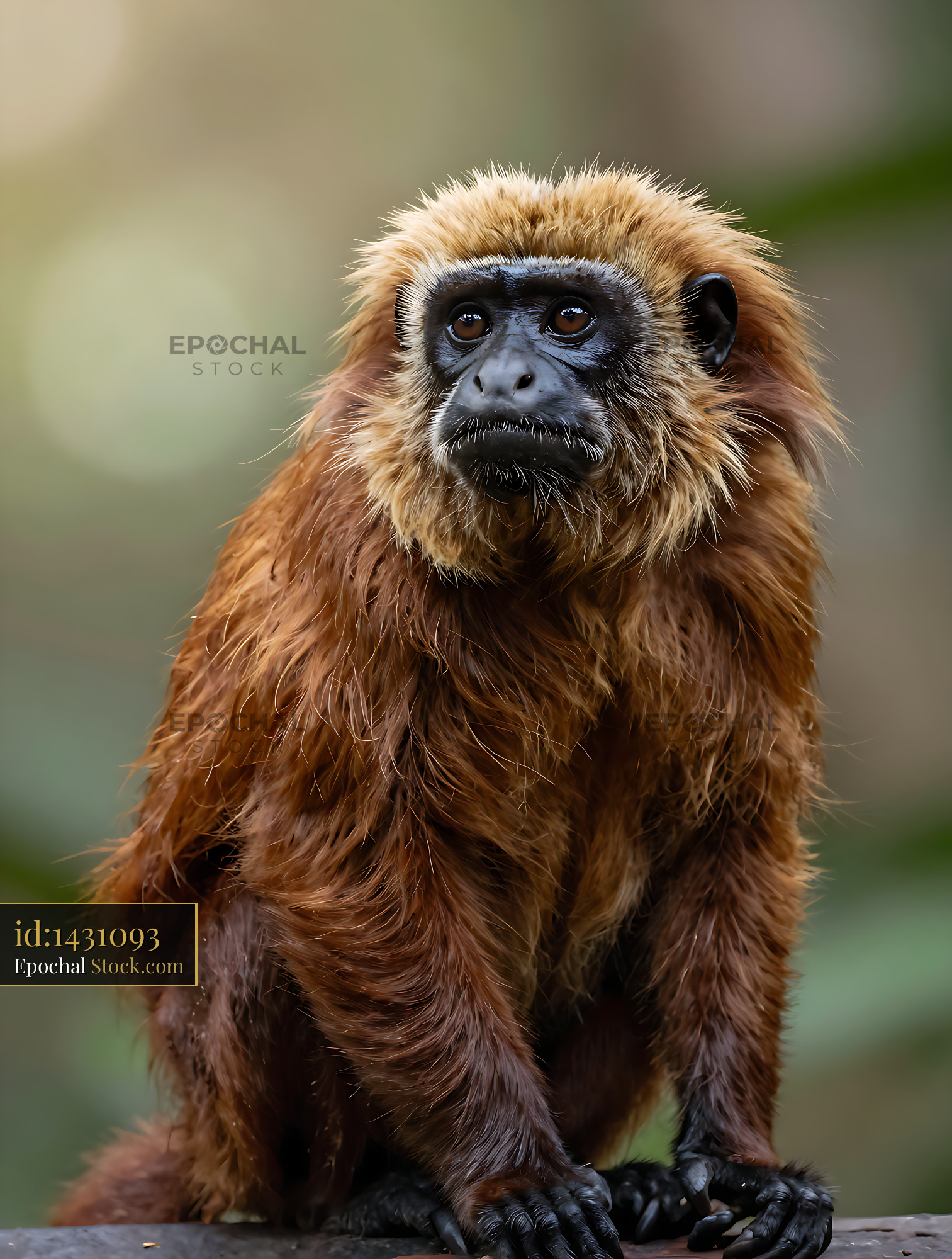 Portrait of a red uakari monkey in the tropical rainforest - stock photo