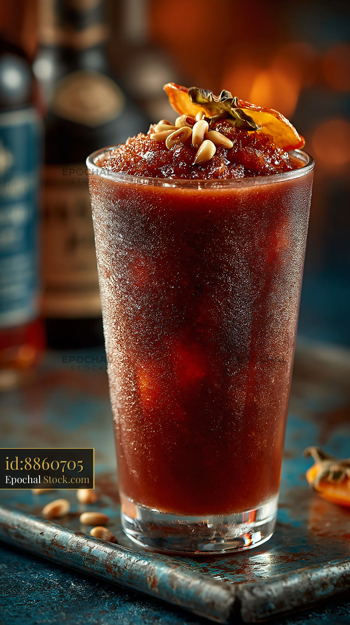 Sujeonggwa smoothie garnished with pine nuts and dried persimmon - stock photo