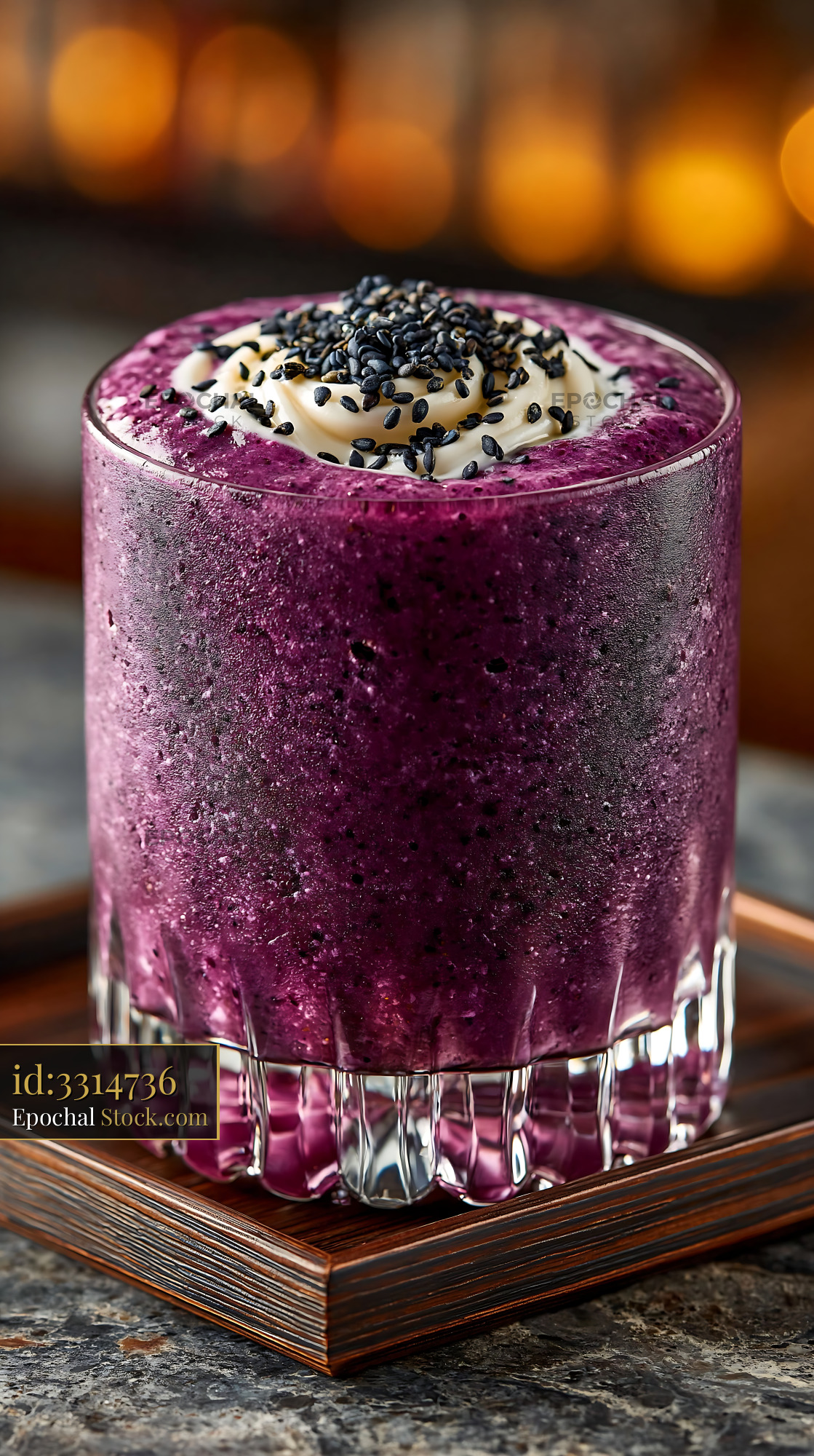 Purple kabocha pumpkin smoothie with cream and black sesame seeds - stock photo
