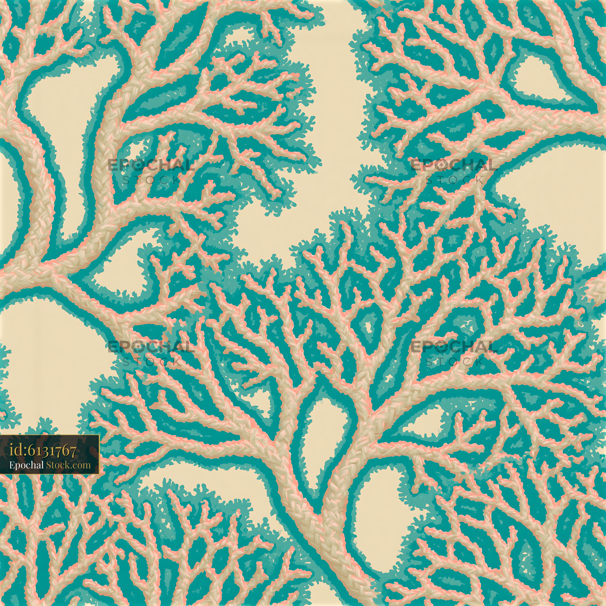 Teal and Peach Coastal Braided Coral Reef - stock photo