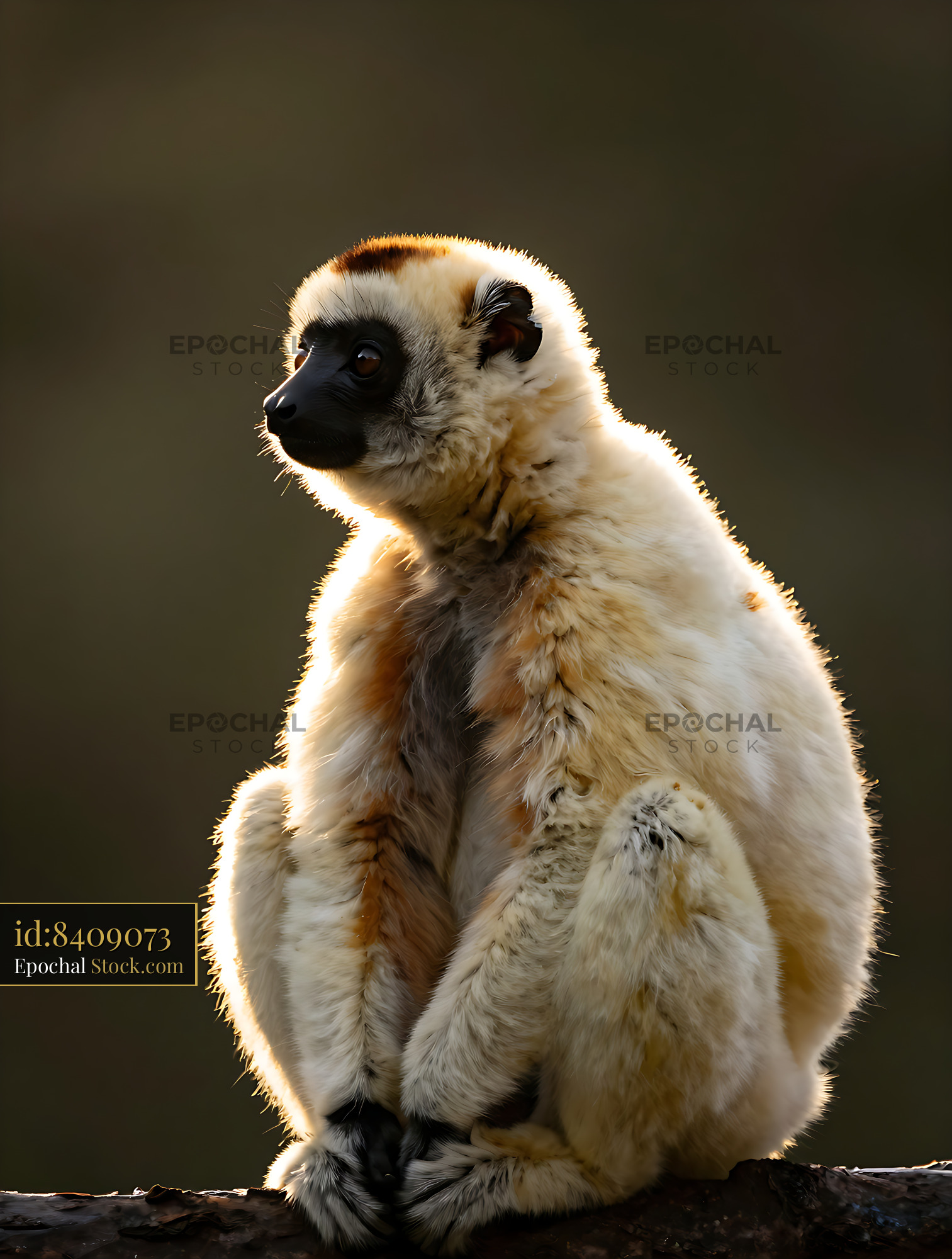 Sifaka lemur basking in golden morning sunlight on a branch - stock photo
