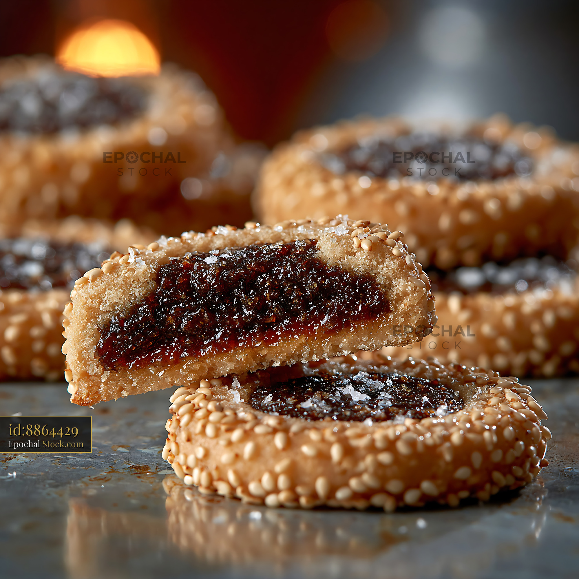 Tahini date biscuits with sesame seeds and sea salt - stock photo