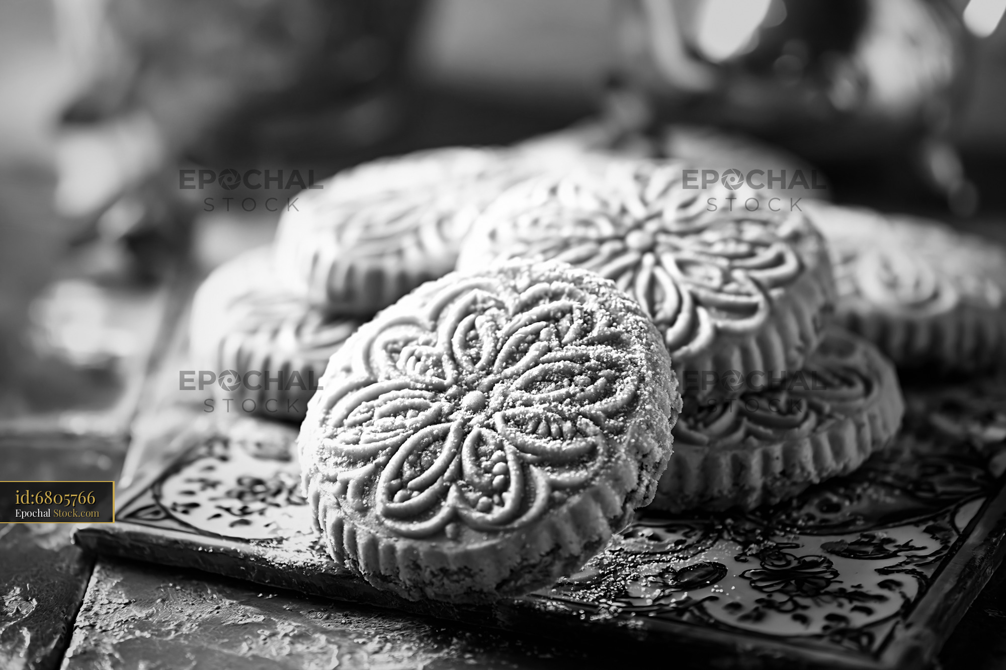 Traditional mahlab spice biscuits with intricate floral patterns - stock photo