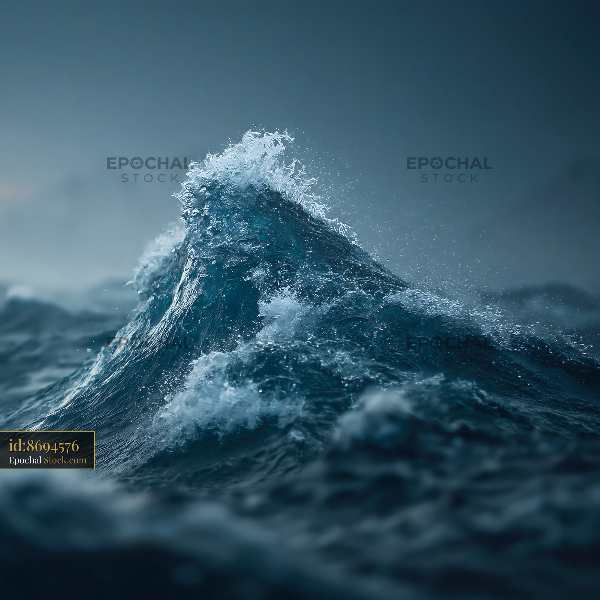 Dramatic ocean wave peaking in a stormy sea at winter dusk - stock photo